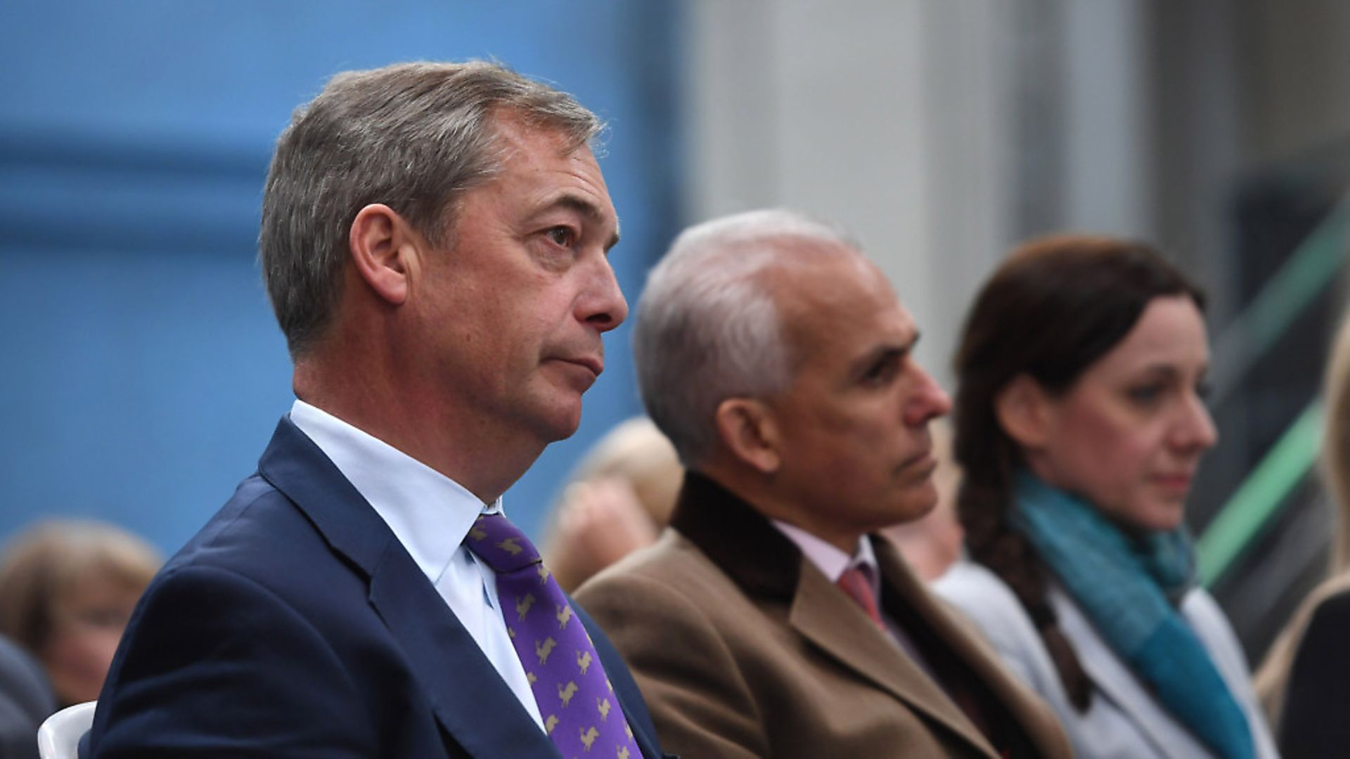 (left to right) Nigel Farage, Ben Habib and Annunziata Rees-Mogg at the launch the Brexit Party's European Parliament elections campaign in Coventry. Photograph: Joe Giddens/PA. - Credit: PA Wire/PA Images