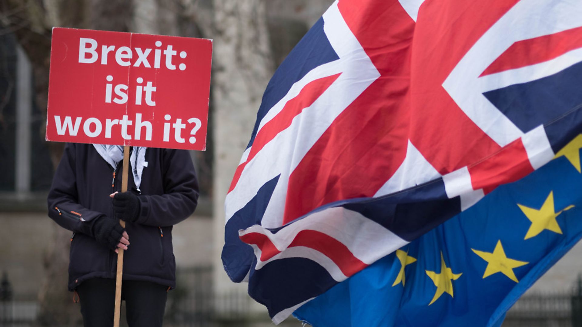 Anti Brexit demonstrators outside the Houses of Parliament in London. Photograph: Stefan Rousseau/PA. - Credit: PA Archive/PA Images