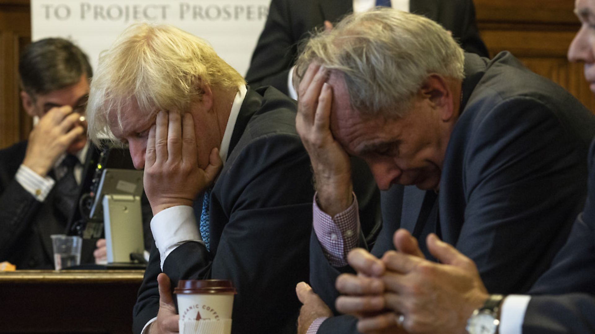 Jacob Rees-Mogg, Boris Johnson and Peter Bone struggle to make sense of Brexit
. Photograph: Getty Images. - Credit: Getty Images