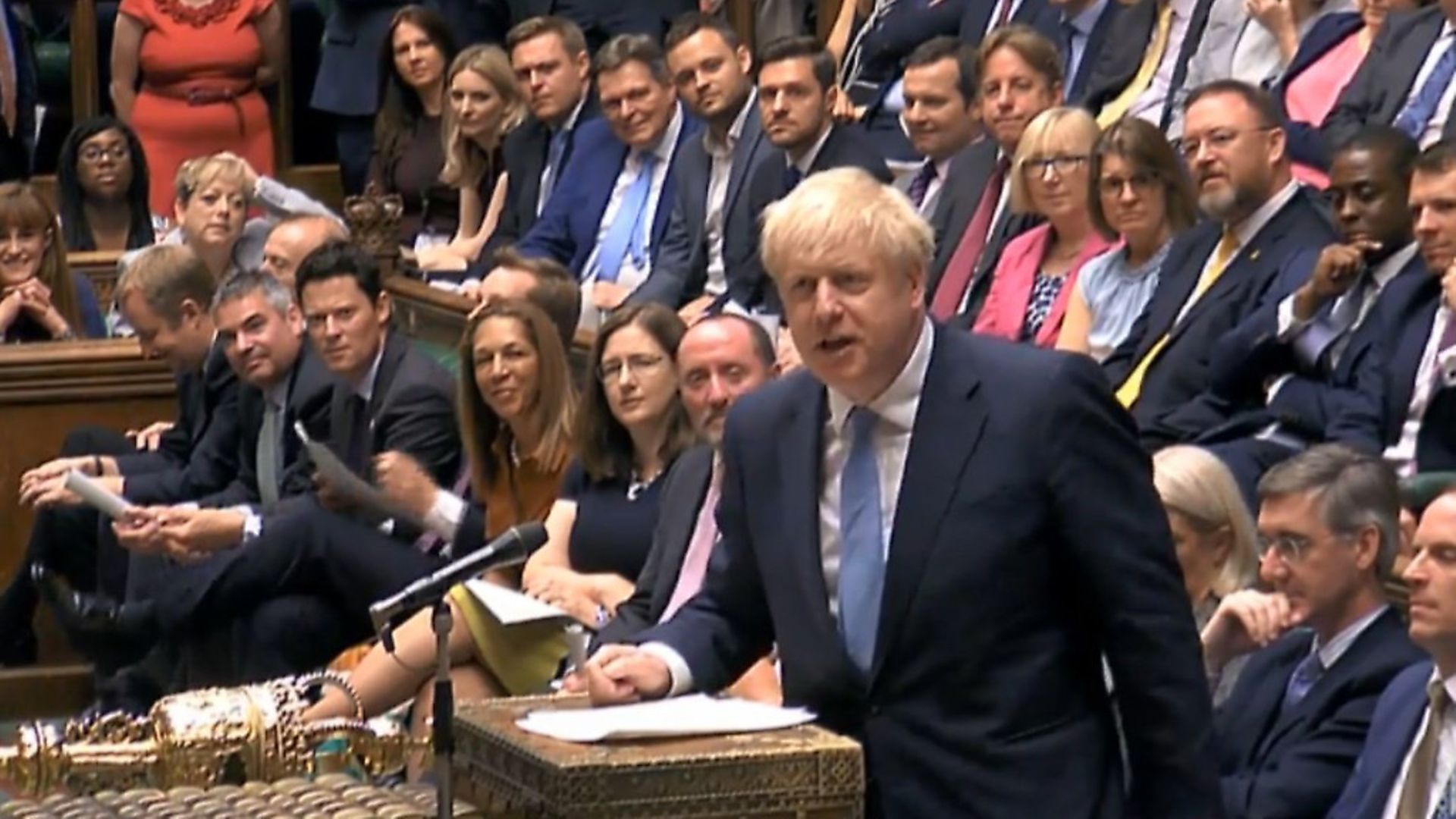 Boris Johnson delivers his maiden speech as prime minister. Photograph: Parliament TV. - Credit: Archant