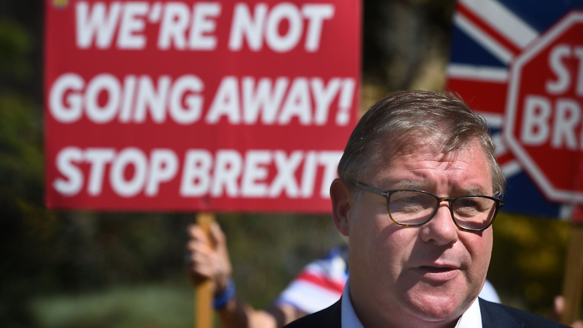 Conservative MP Mark Francois surrounded by anti-Brexit campaigners as he defends the government proroguing parliament. Photograph: Kirsty O'Connor/PA. - Credit: PA Wire/PA Images