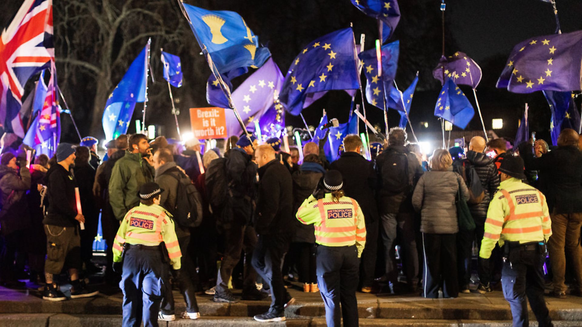 Remain protesters around College Green as MPs vote on Brexit. (Photo by Jake McPherson/Getty Images) - Credit: Getty Images
