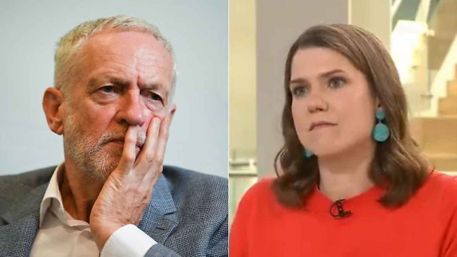 Labour leader Jeremy Corbyn and Lib Dem leader Jo Swinson. Photograph: PA/Sky. - Credit: Archant