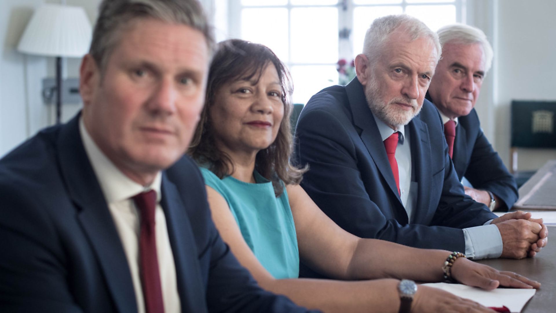 (left to right) Shadow Brexit Secretary Sir Kier Starmer, shadow leader of the House of Commons Valerie Vaz, Labour Party leader Jeremy Corbyn and shadow chancellor John McDonnell. Photograph: Stefan Rousseau/PA Wire. - Credit: PA