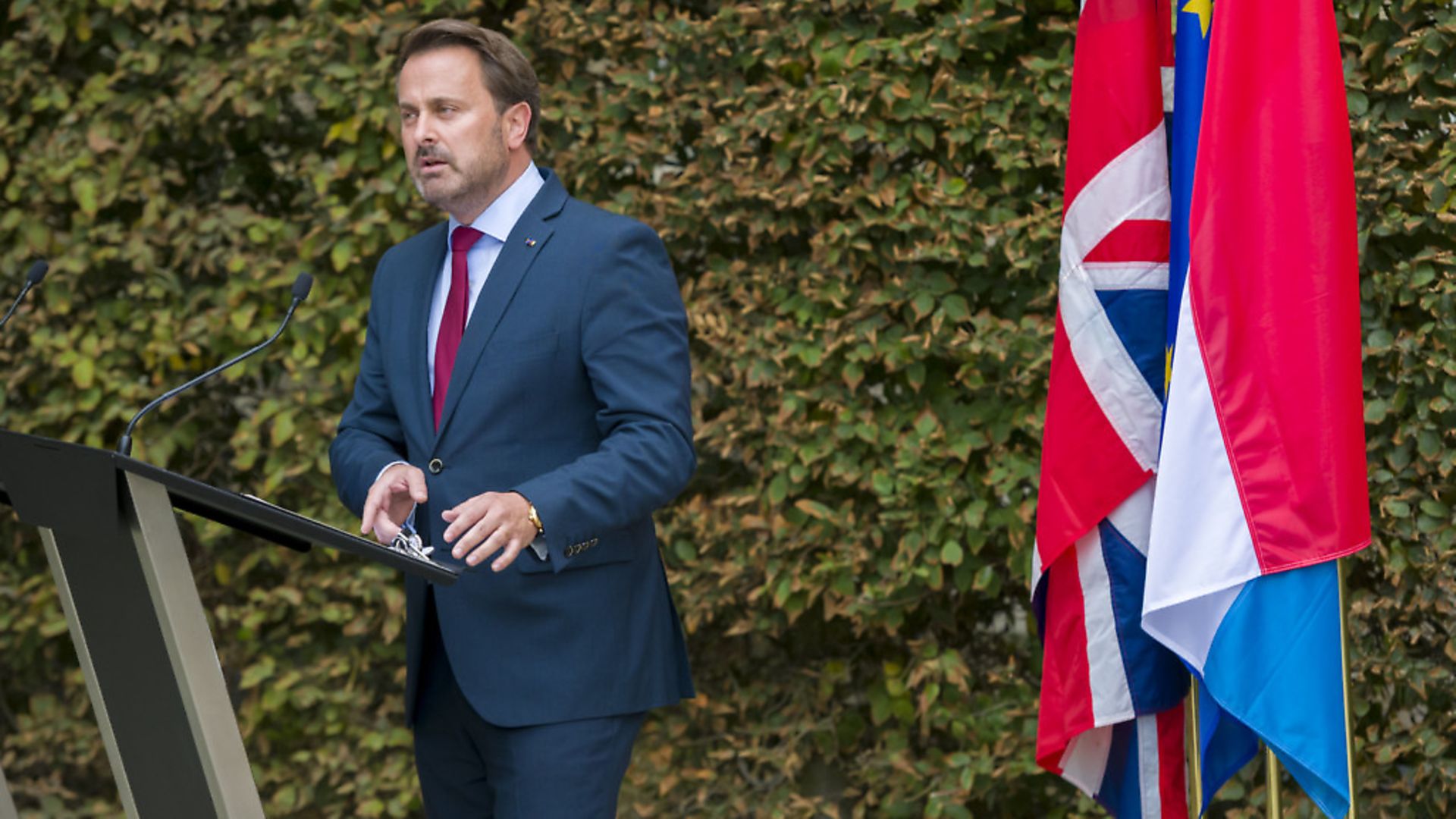 Xavier Bettel holding a press conference after meeting Prime Minister Boris Johnson at the prime ministers office in Luxembourg. Photograph: Emmanuel Claude/Luxembourg Government/PA Wire. - Credit: PA