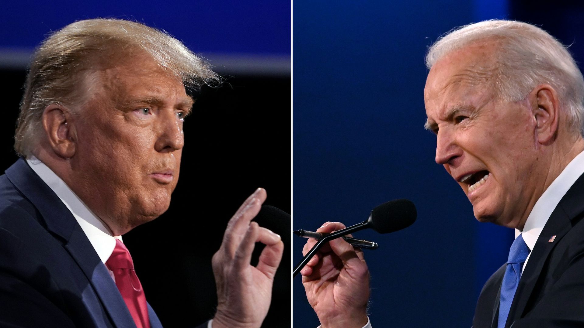 US President Donald Trump (L) and former US Vice President Joe Biden during a debate - Credit: BRENDAN SMIALOWSKI, JIM WATSON/AFP via Getty Images