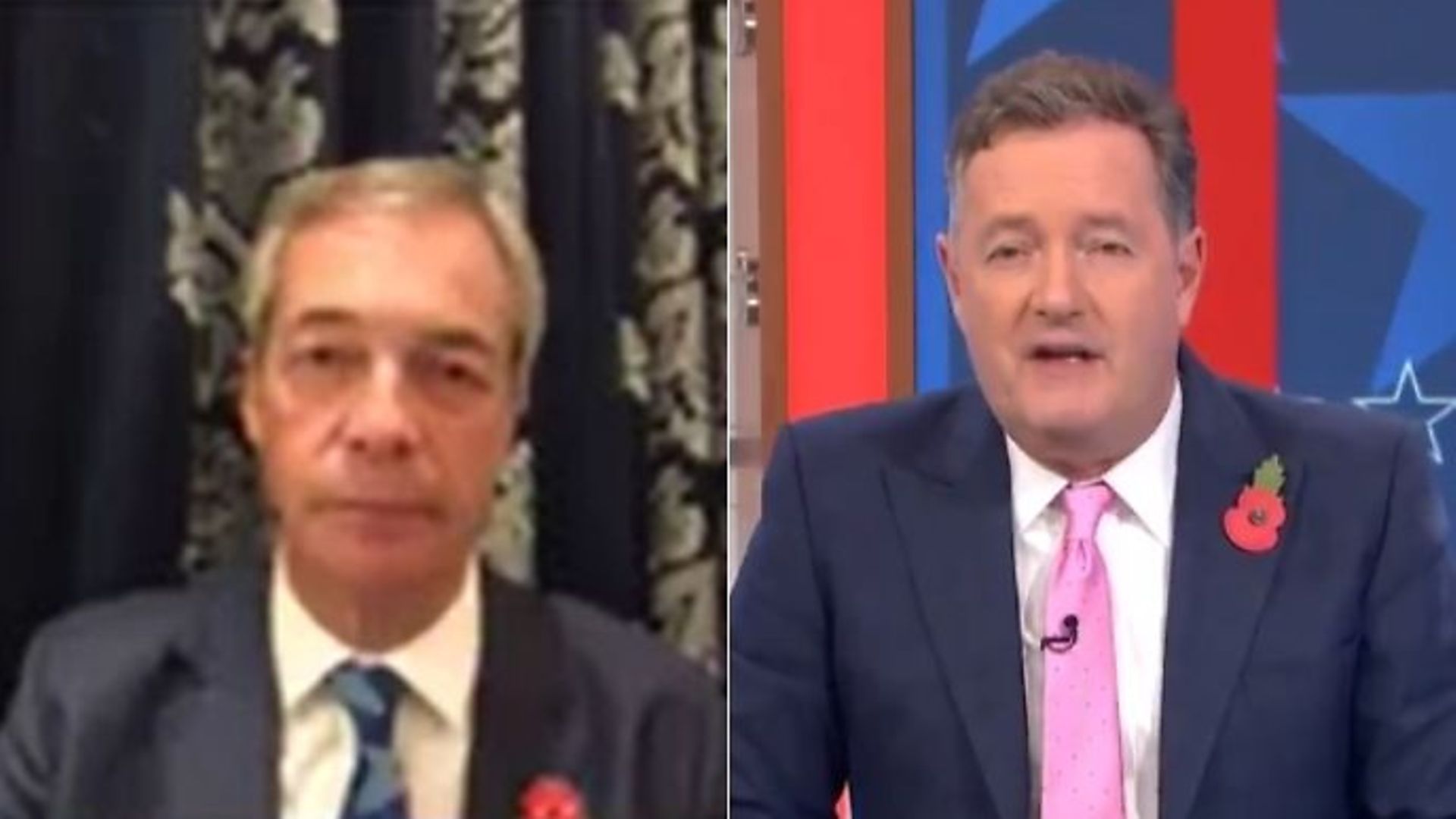 Nigel Farage (L) and Piers Morgan on Good Morning Britain - Credit: Twitter