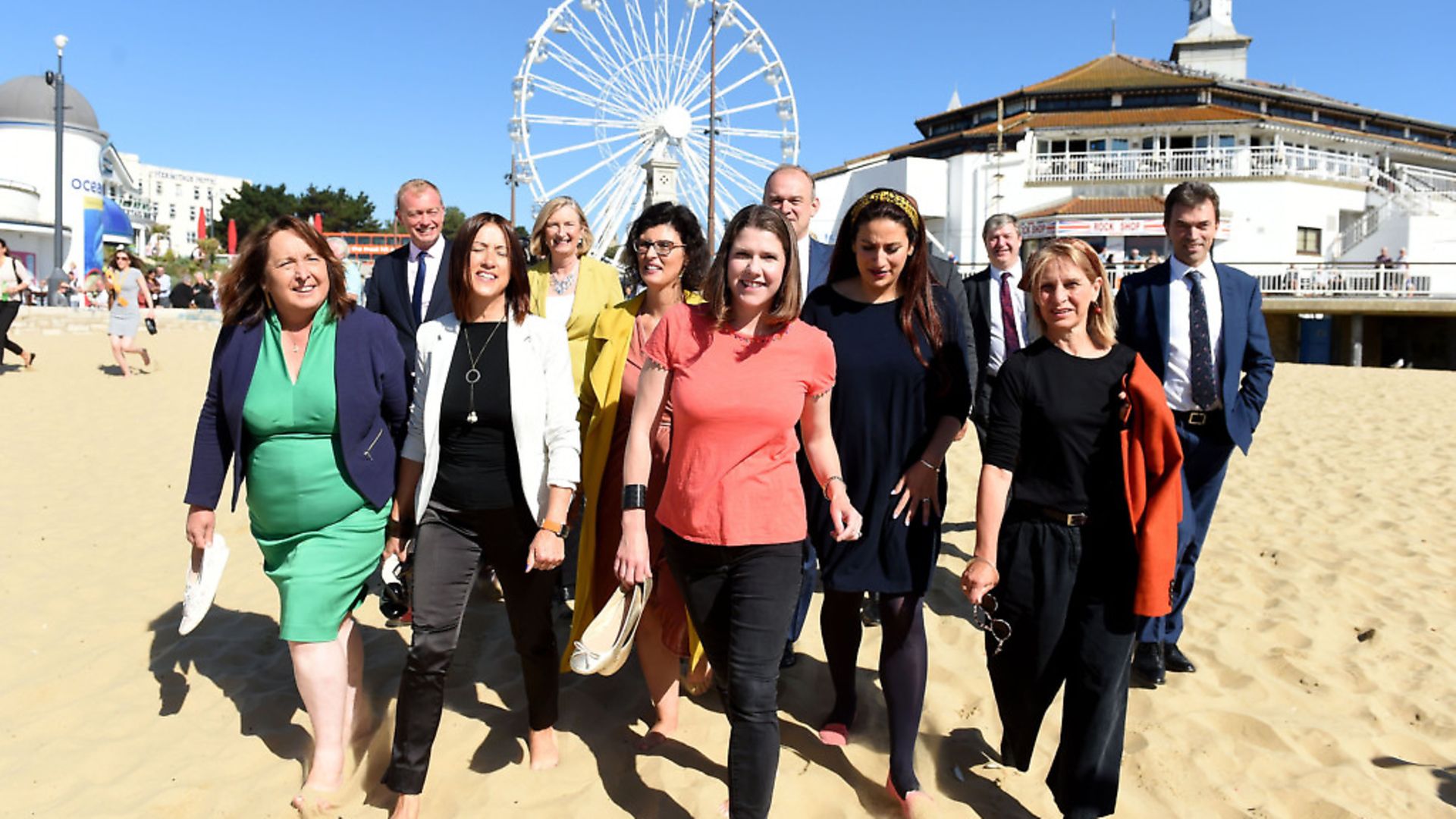 Liberal Democrat leader Jo Swinson and fellow MPs take a walk on Bournemouth beach before her speech. (Photo by Finnbarr Webster/Getty Images) - Credit: Getty Images