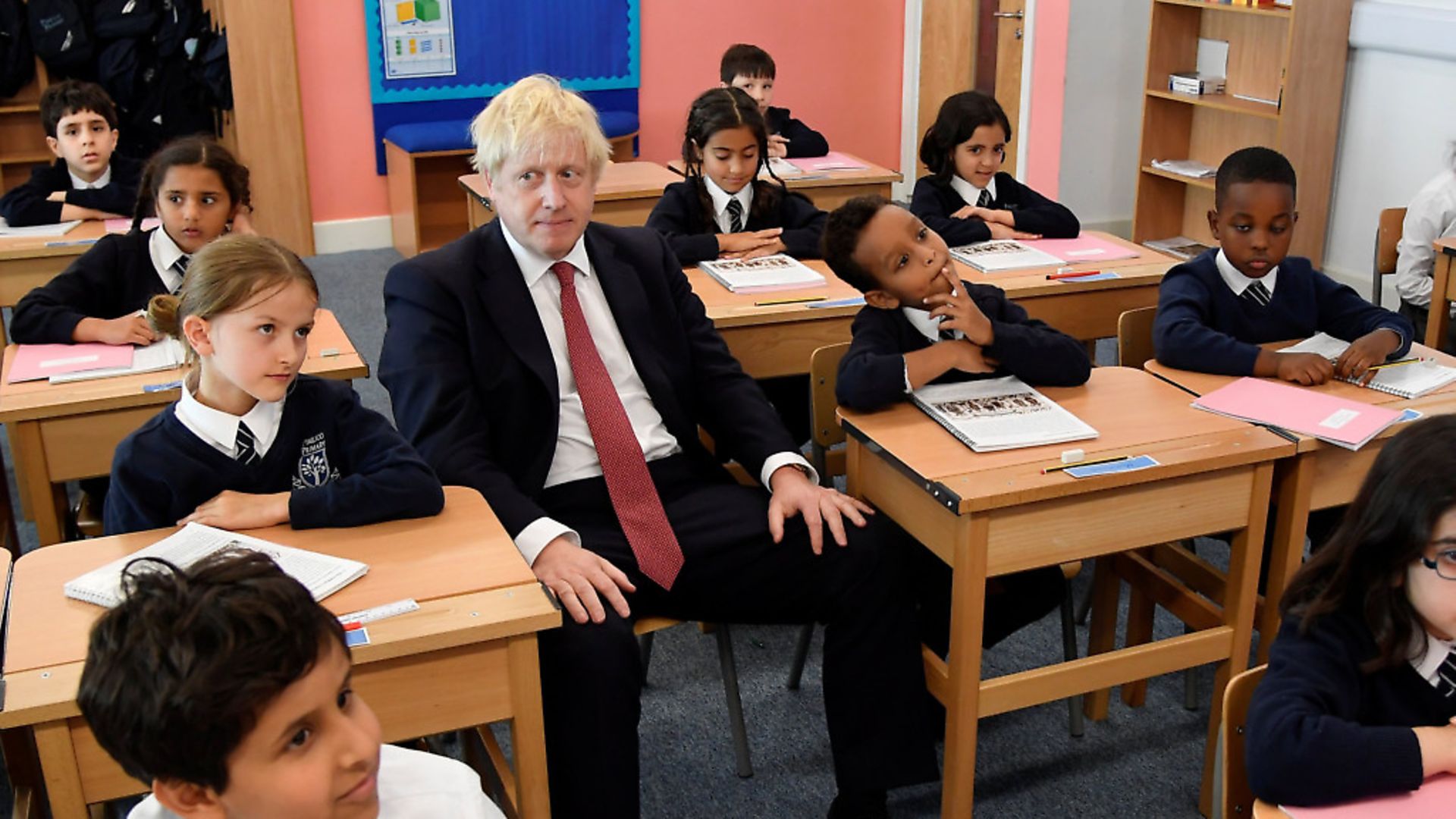 Prime minister Boris Johnson during the visit to a primary school. Photograph: Toby Melville/PA. - Credit: PA Wire/PA Images
