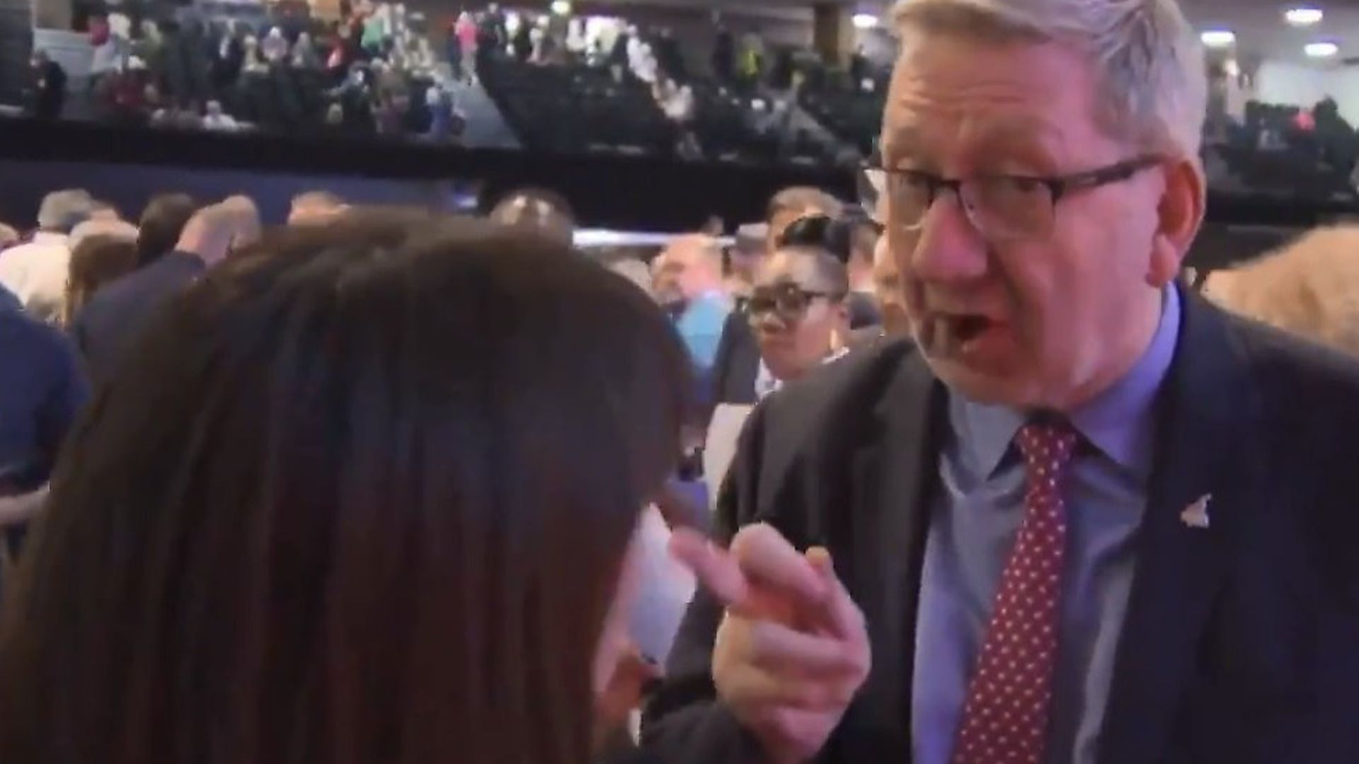 Len McCluskey points his finger in the face of Sky News' Beth Rigby. Photograph: Sky. - Credit: Archant