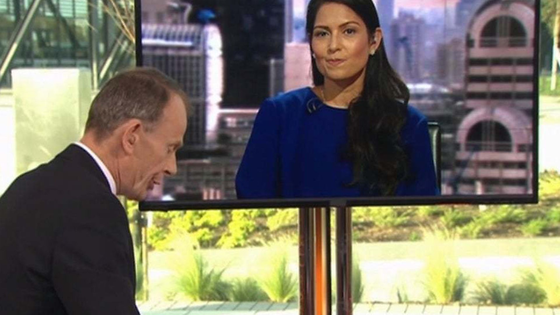 Priti Patel appears to smirk during a discussion about business fears. Photograph: BBC. - Credit: Archant