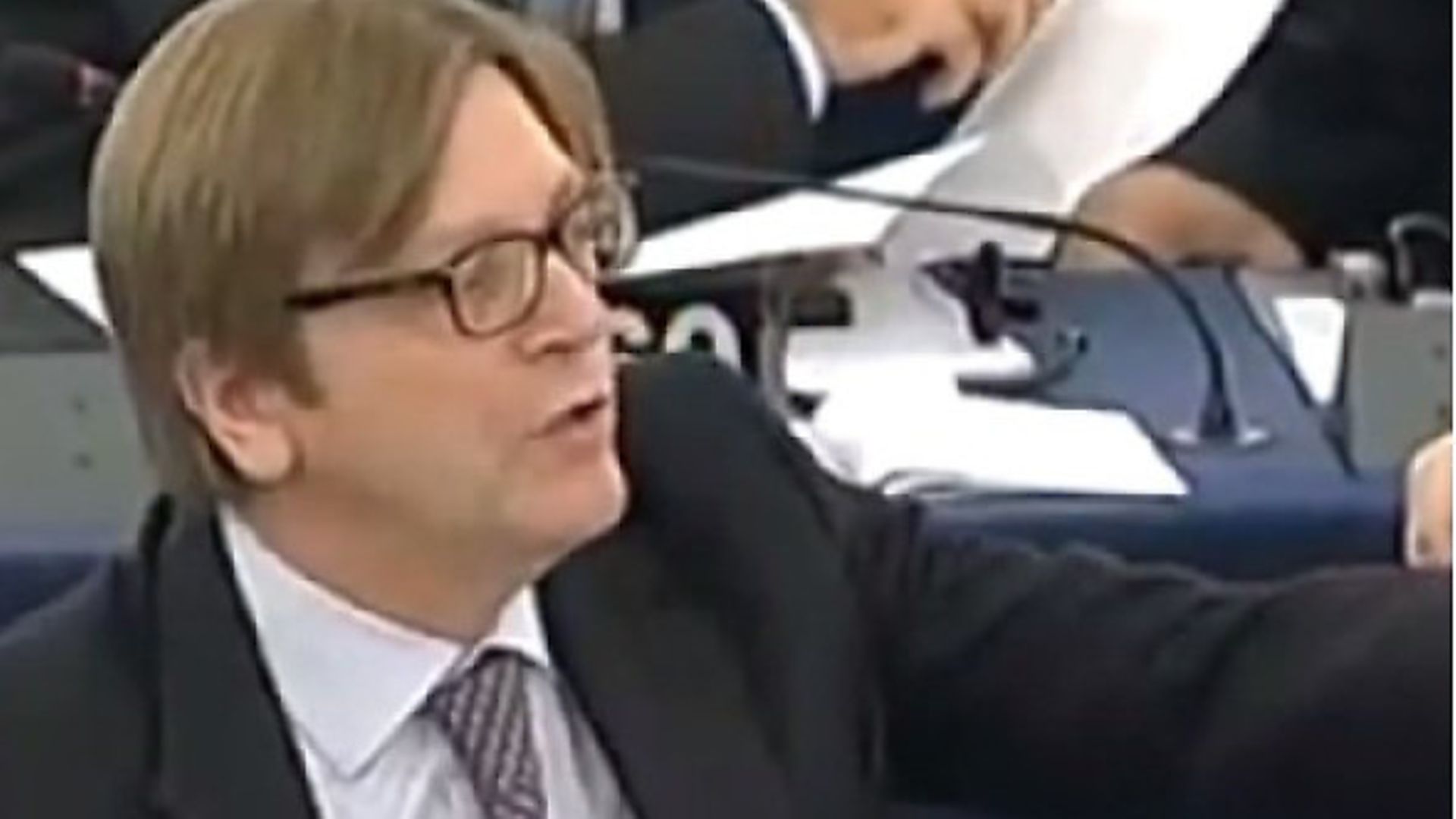 Guy Verhofstadt and Nigel Farage in the EU Parliament (Screen capture from EU Parliament) - Credit: EU Parliament