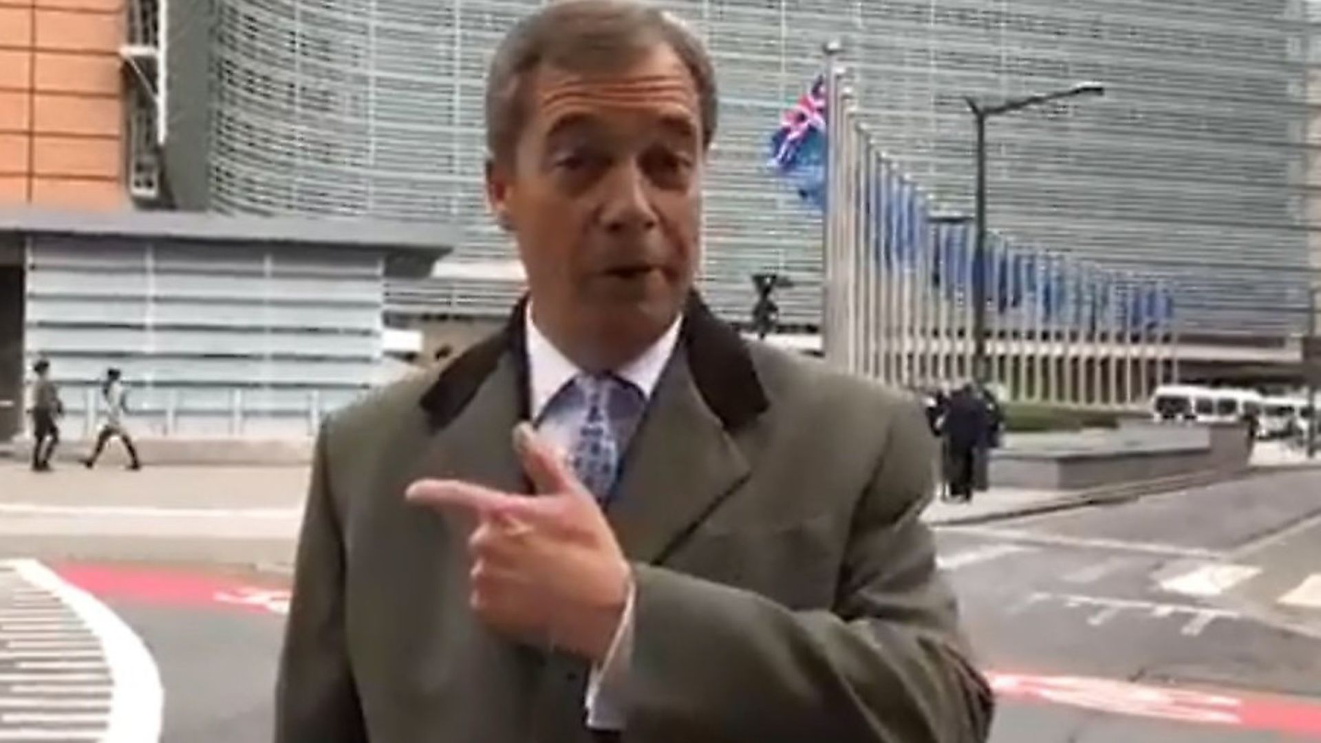 Nigel Farage outside Brussels. Photograph: LBC. - Credit: Archant