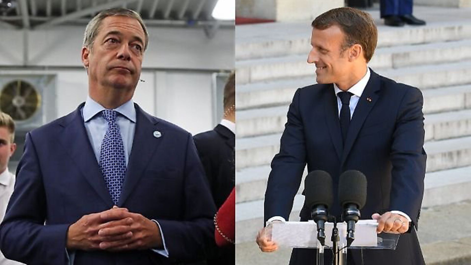 Nigel Farage (left) and Emmanuel Macron (right). Photograph: TNE/PA. - Credit: Archant
