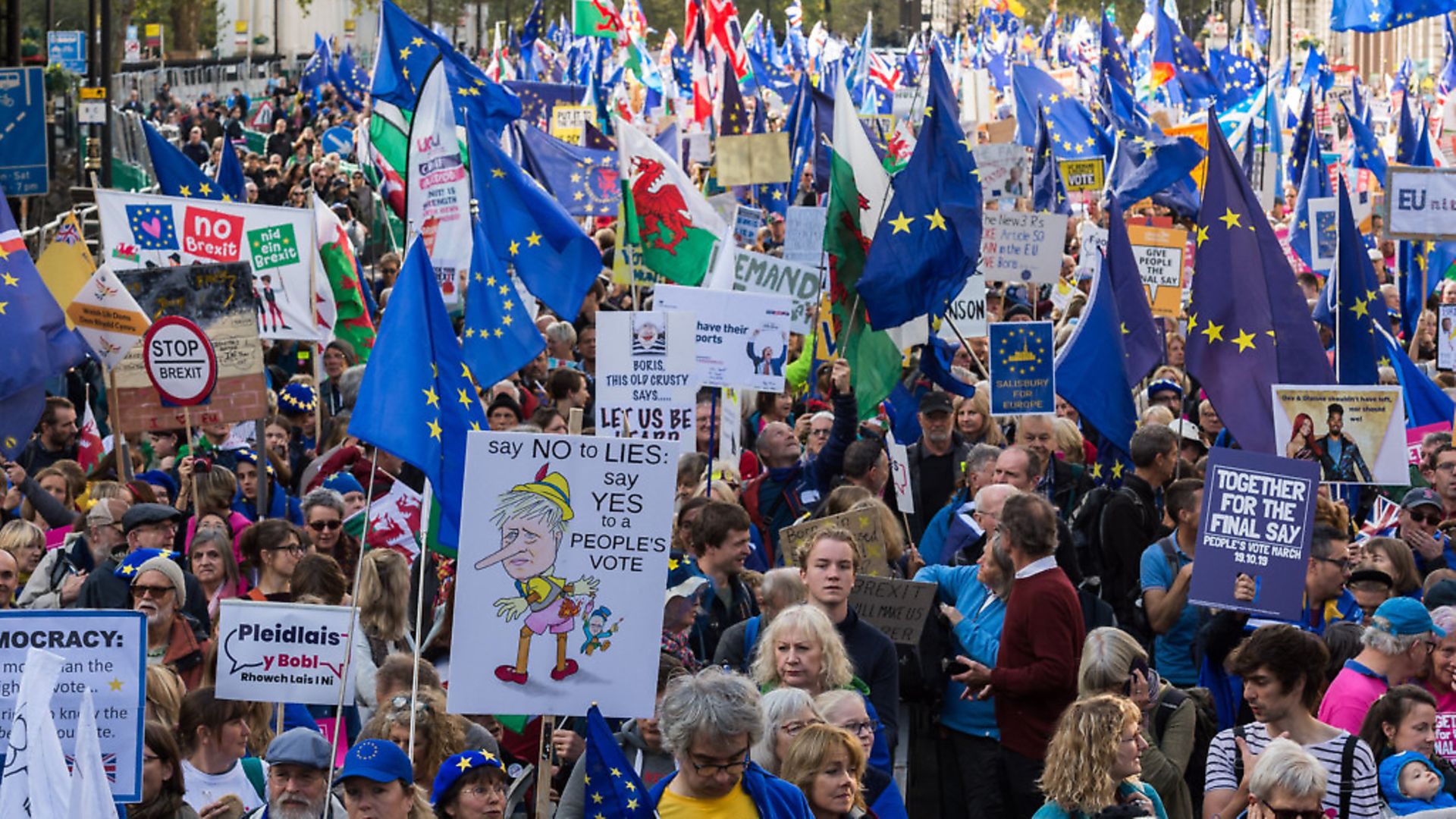 Hundreds of thousands of anti-Brexit protesters take part in 'Together for the Final Say' march through central London. (Photo by Wiktor Szymanowicz/NurPhoto via Getty Images) - Credit: NurPhoto via Getty Images