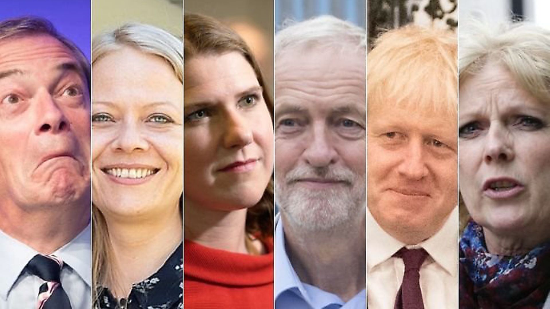 Nigel Farage, Sian Berry, Jo Swinson, Jeremy Corbyn, Boris Johnson and Anna Soubry. Photograph: TNE/PA. - Credit: Archant