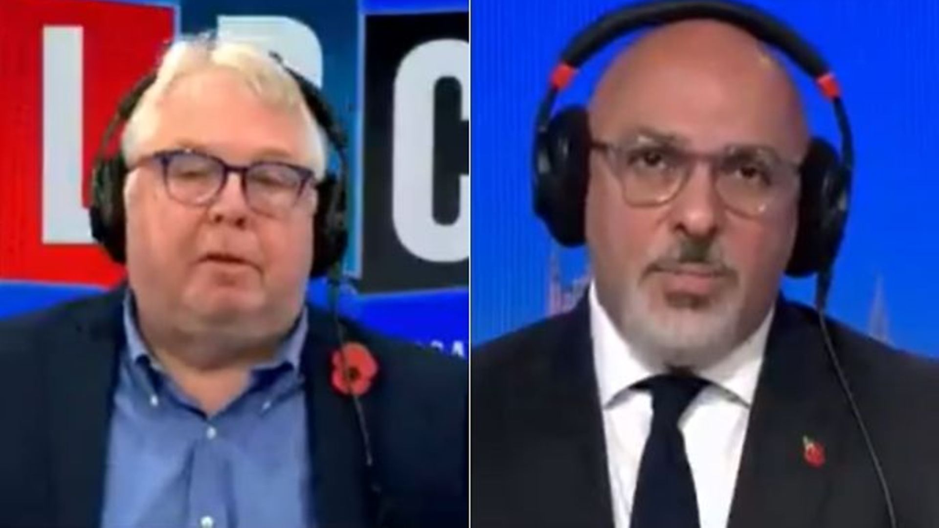 Nick Ferrari (L) and business minister Nadhim Zahawi on LBC radio - Credit: Twitter