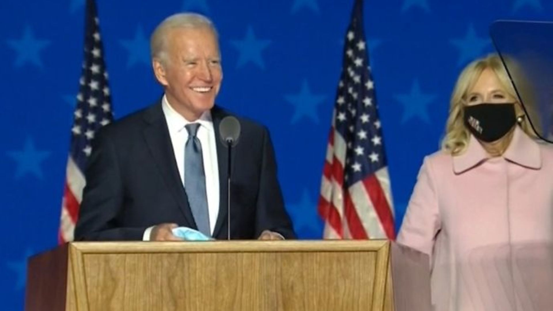 Joe Biden at a rally in Wilmington, Delaware - Credit: BBC