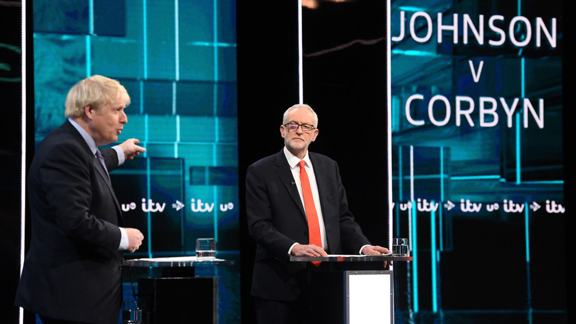 Boris Johnson and Jeremy Corbyn argue in the ITV debate. Photograph: ITV/PA. - Credit: PA