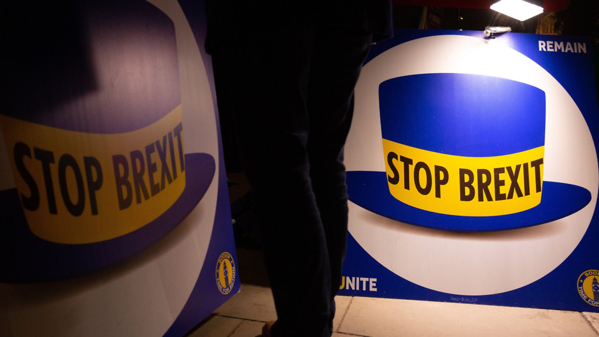 Anti-Brexit signs outside the Houses of Parliament, Photo: Aaron Chown/PA Wire - Credit: PA Wire/PA Images