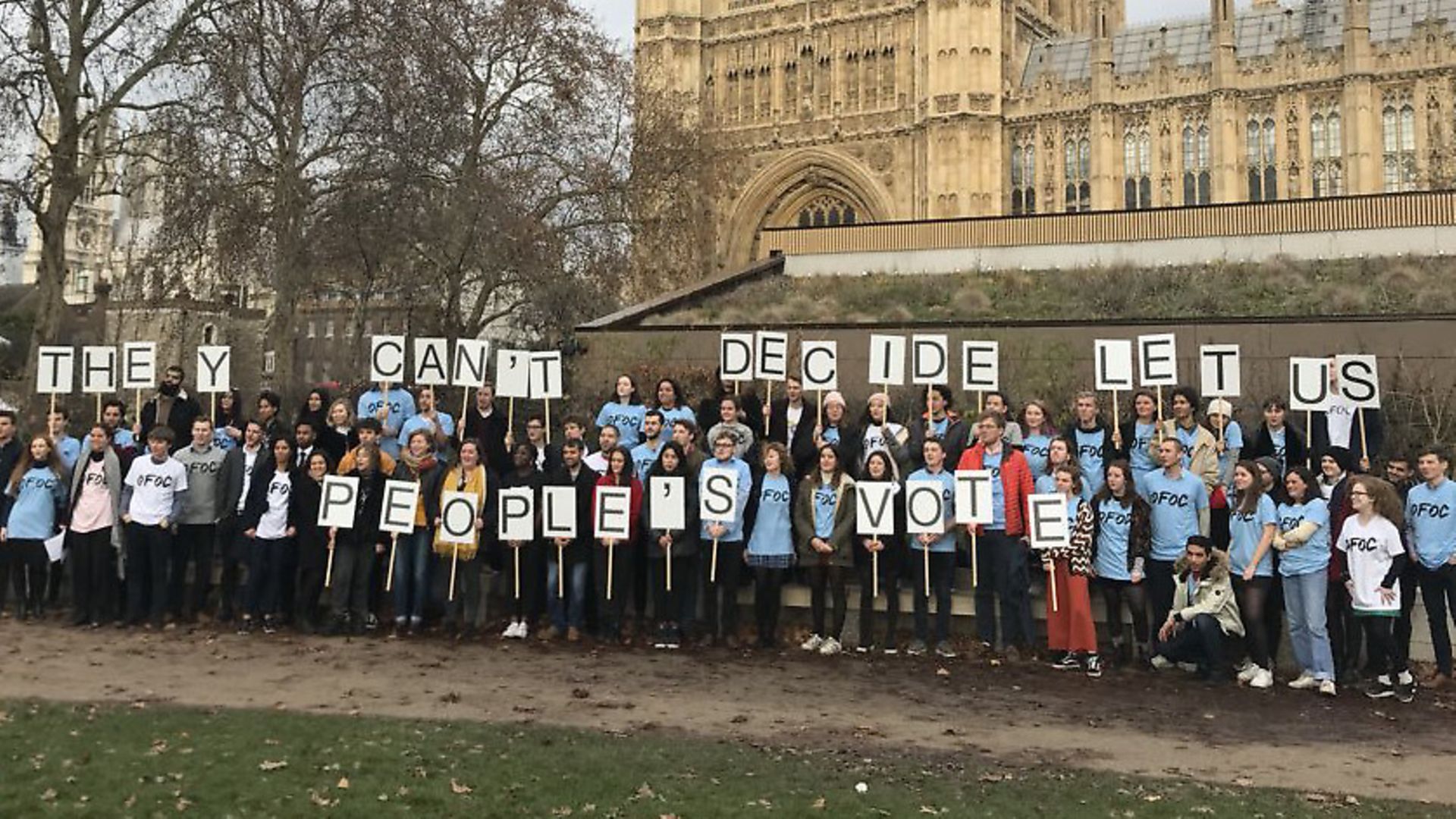 They can't decide - let us. People's Vote campaigners from Our Future Our Choice and For our Future's Sake outside the Houses of Parliament. Photograph: Our Future Our Choice. - Credit: Archant