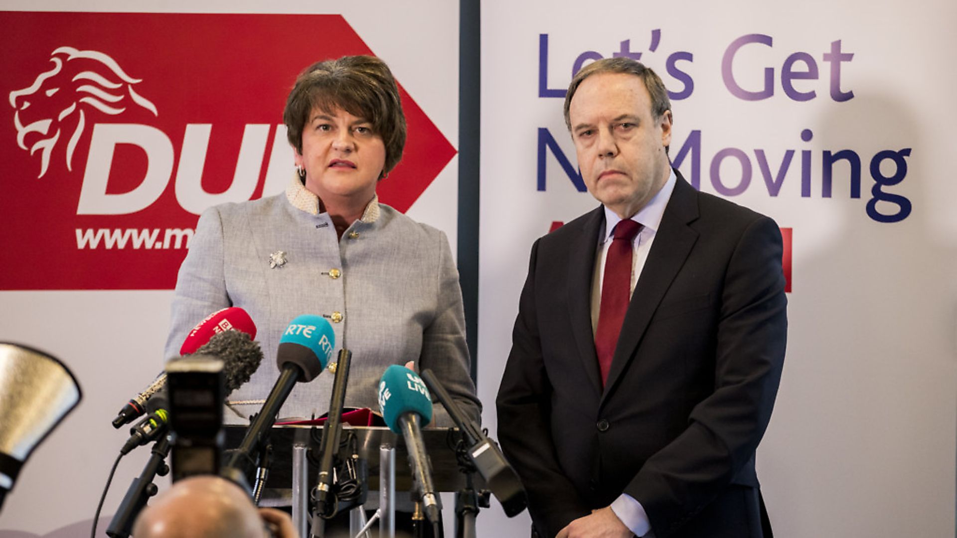 DUP's leader Arlene Foster with Nigel Dodds. Photograph: Liam McBurney/PA Wire. - Credit: PA Wire/PA Images