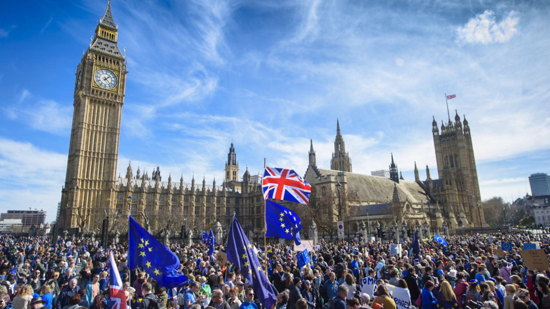 Anti-Brexit campaigners outside the Houses of Parliament - Credit: Empics Entertainment