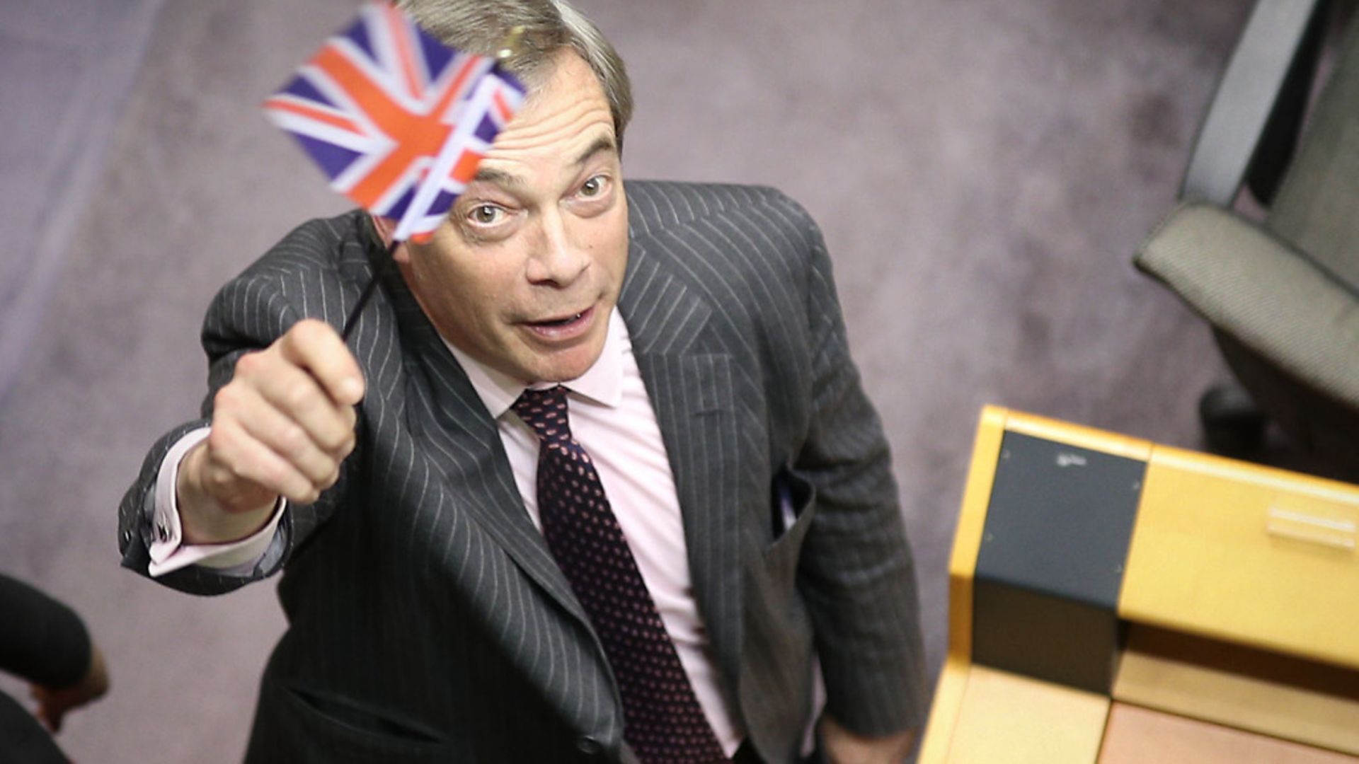 Nigel Farage in the parliament chamber at the European Parliament in Brussels. - Credit: PA