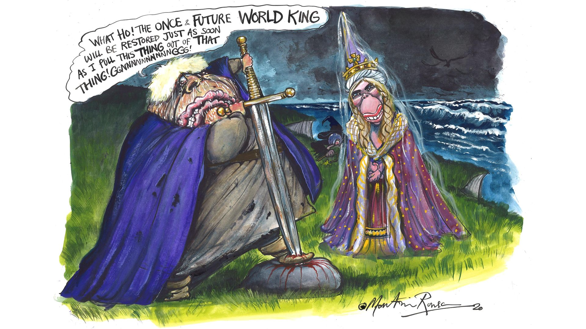 Wannabe World King Boris Johnson tries to seize the moment - Credit: Martin Rowson