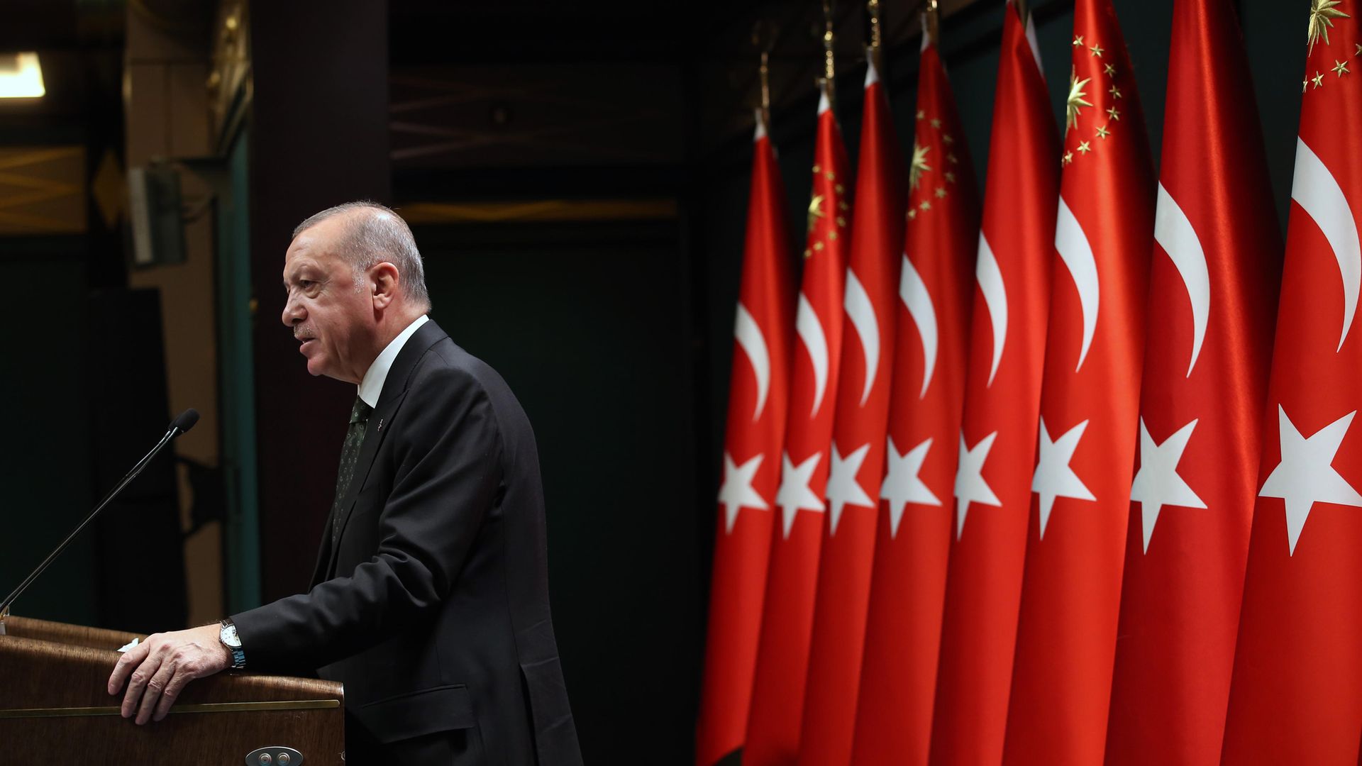 Turkish president Recep Tayyip Erdogan delivers a speech in Ankara in November 2020 - Credit: Anadolu Agency via Getty Images