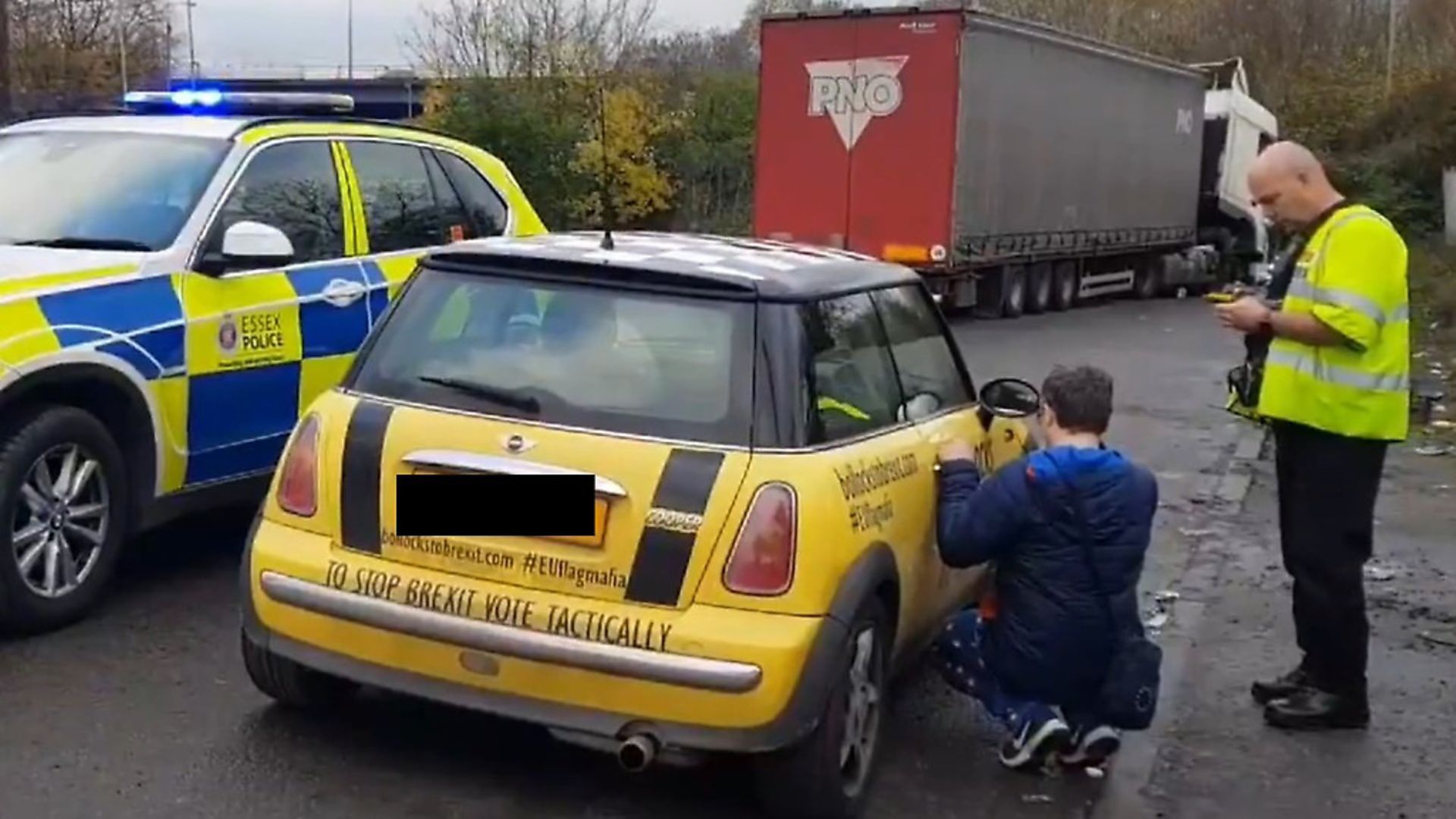 The police officer initially wanted them to remove the 'bollocks to Brexit' stickers while pulled over on the hard shoulder of the M25, claims Peter Cook. Picture: Peter Cook - Credit: Peter Cook