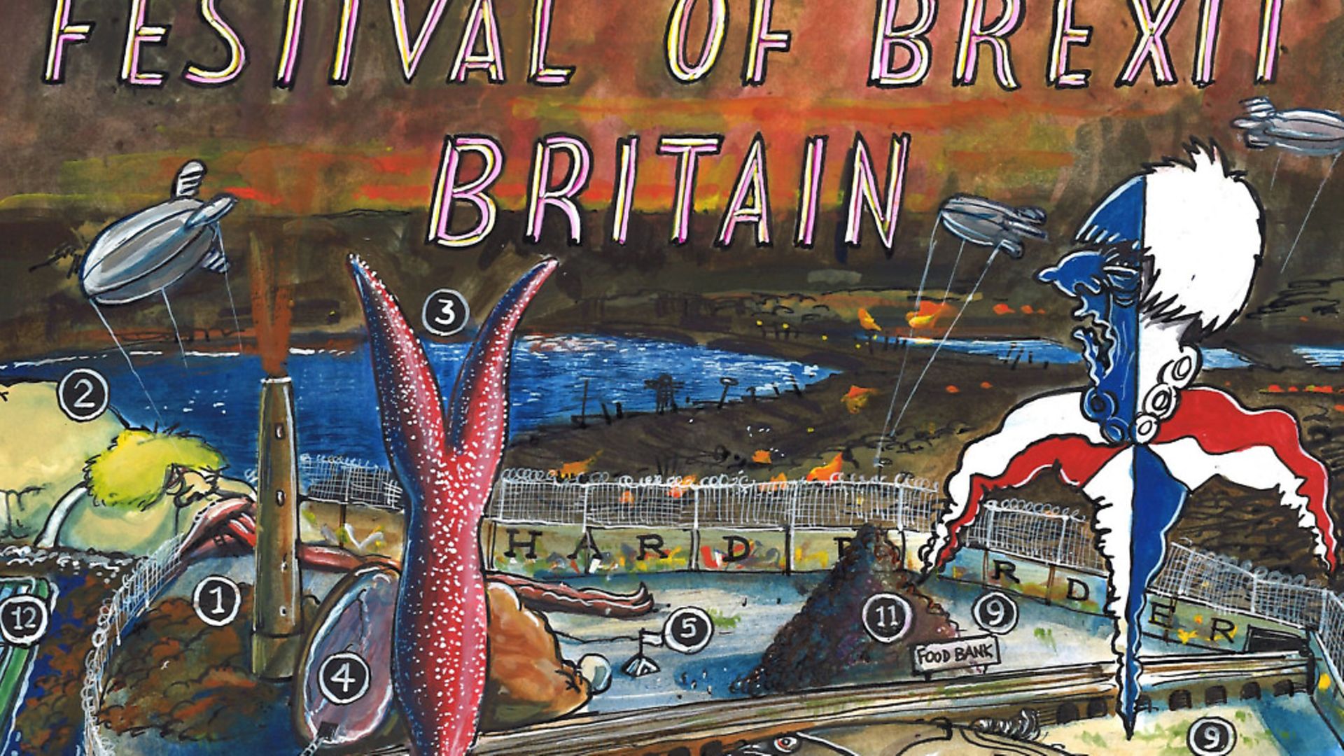 Martin Rowson's front page image focusing on the Festival of Brexit Britain - Credit: Archant