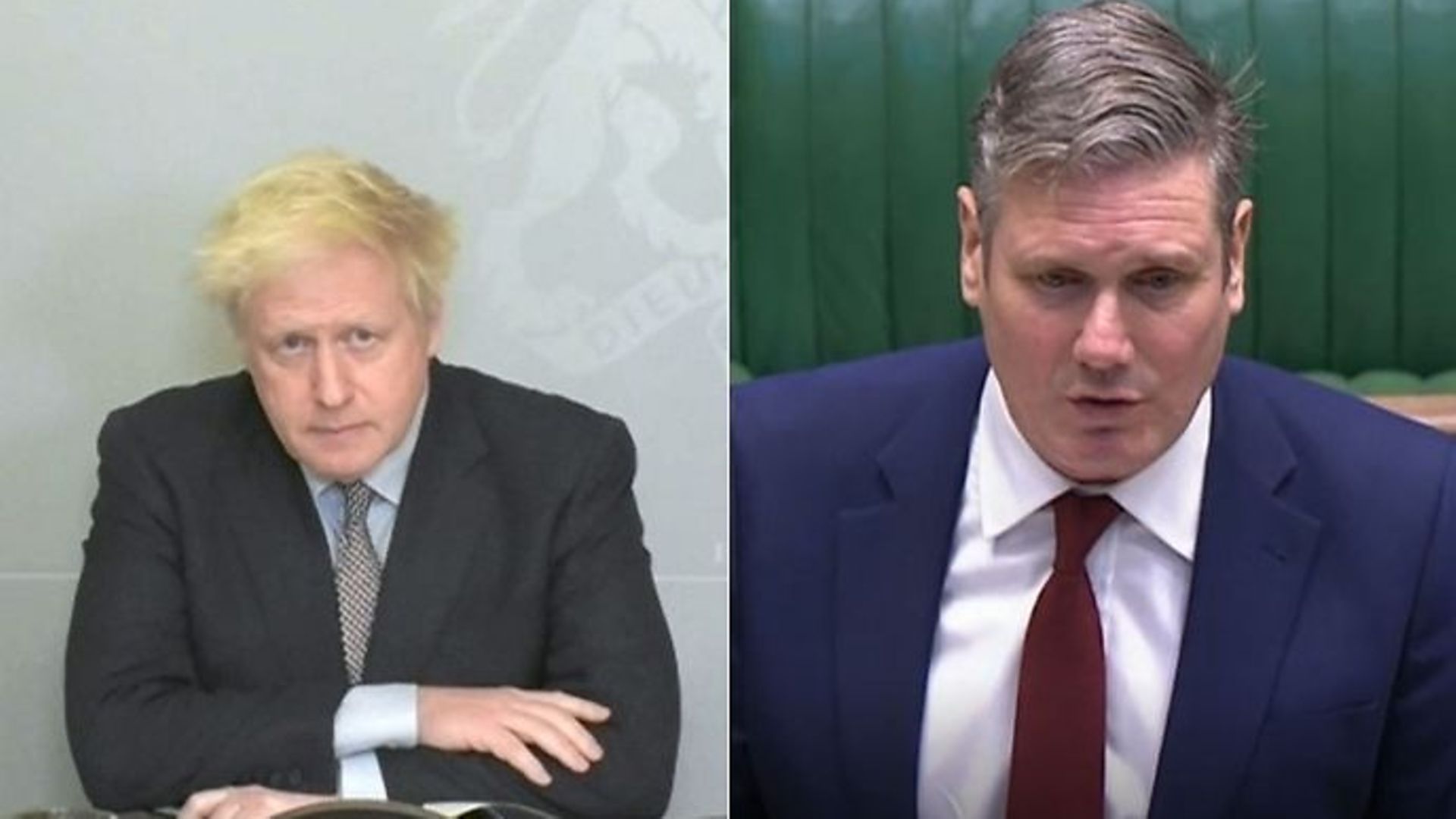 Boris Johnson (L) and Sir Keir Starmer during PMQs - Credit: Twitter