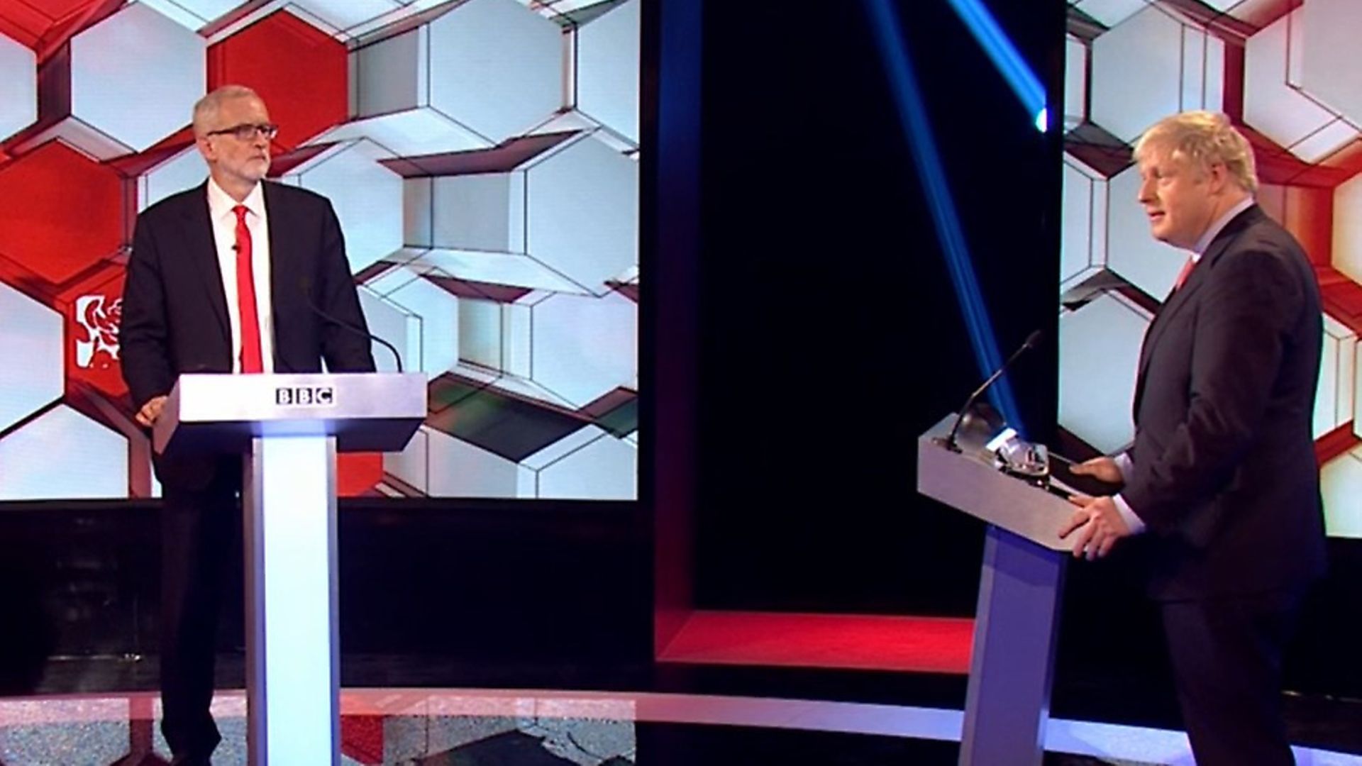 Prime minister Boris Johnson and Labour leader Jeremy Corbyn going head to head in the BBC Election Debate in Maidstone. Photograph: PA. - Credit: PA