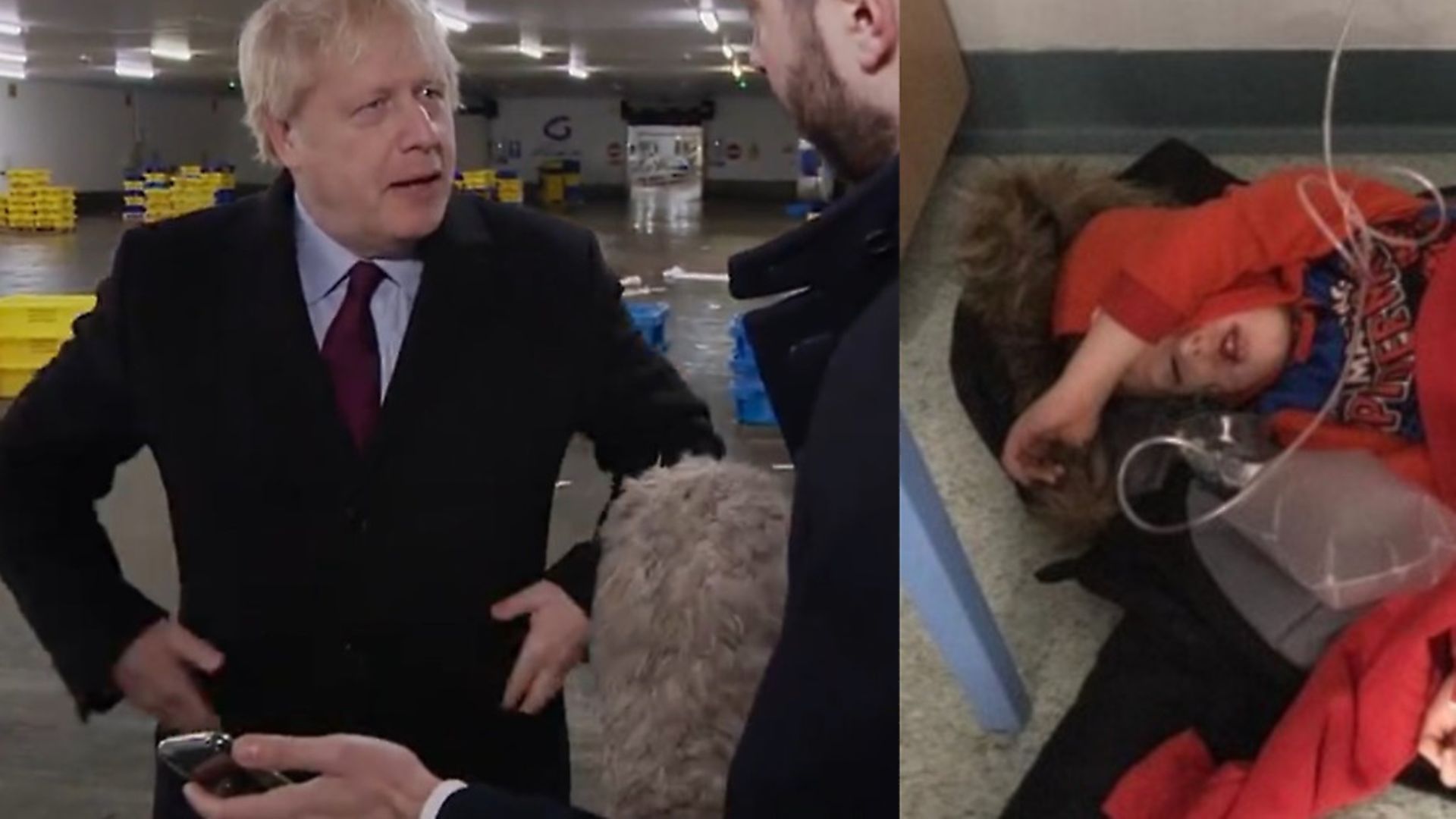 Boris Johnson was so keen to avoid looking at a photo of four-year-old Jack Williment, he accidentally pocketed a reporter's phone. Picture: ITV/Twitter - Credit: ITV/Twitter