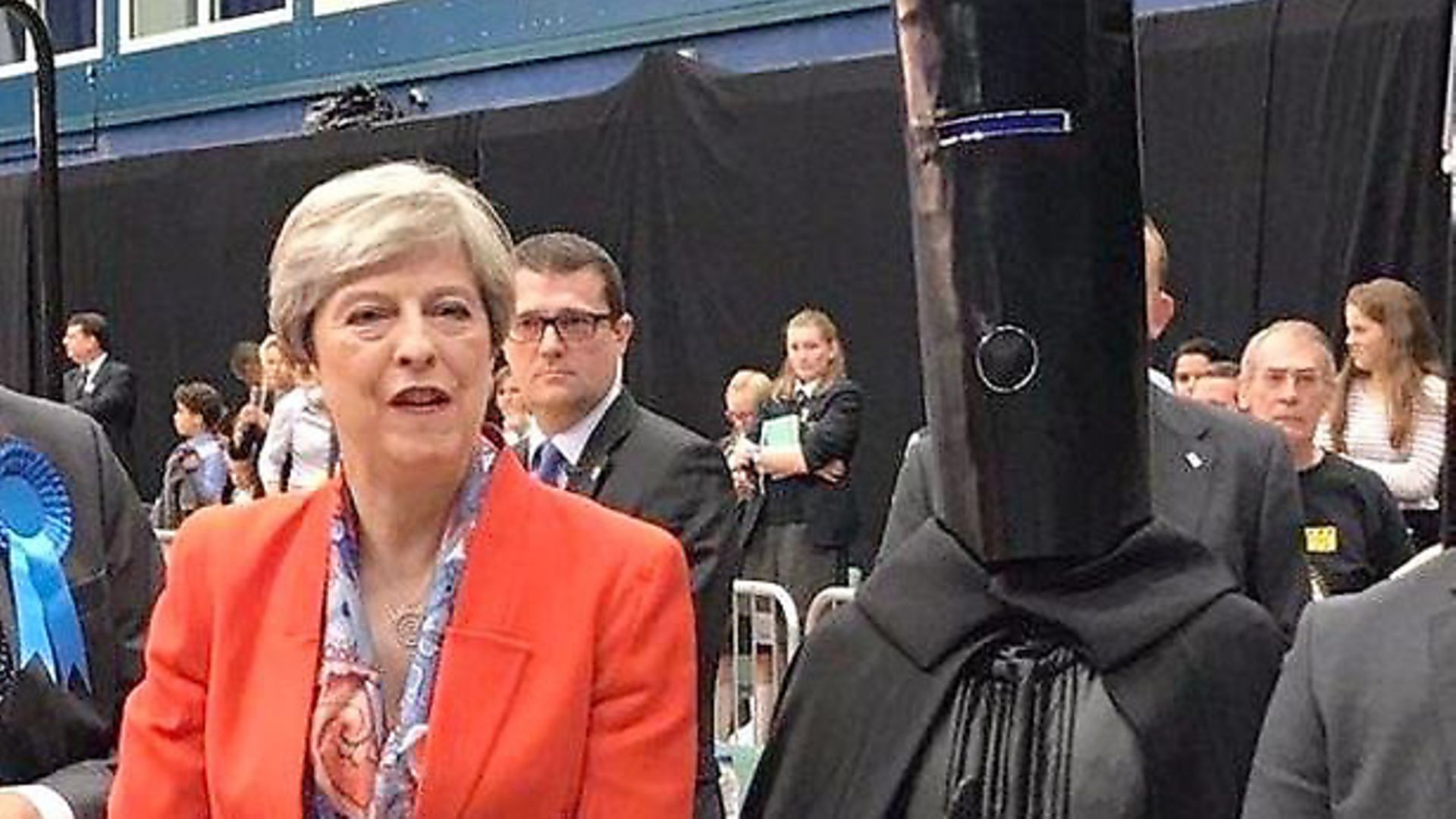 Lord Buckethead alongside Theresa May. Photograph: PA. - Credit: Archant