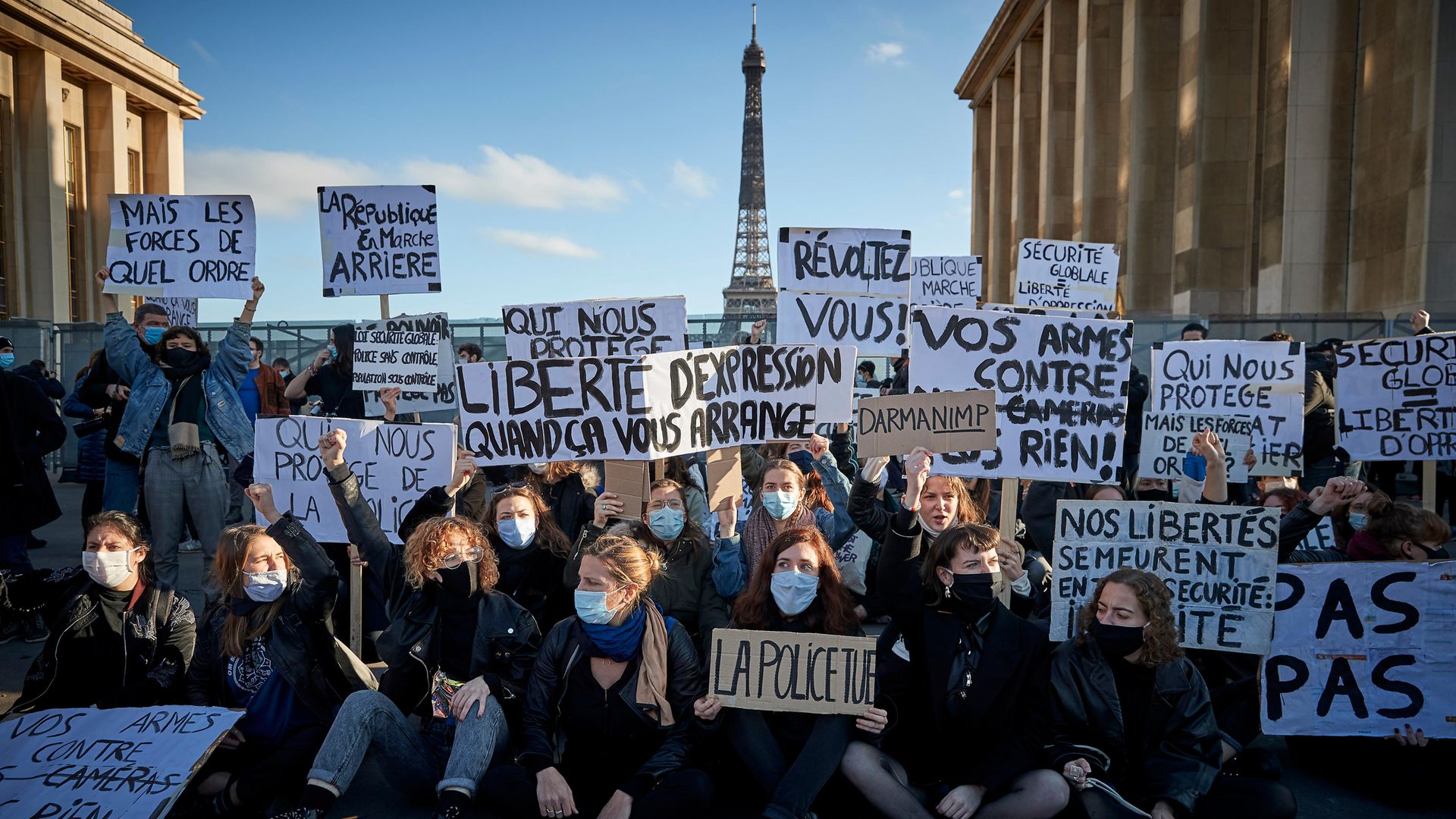 Protestors demonstrate against the Global Security bill in Paris - Credit: Getty Images