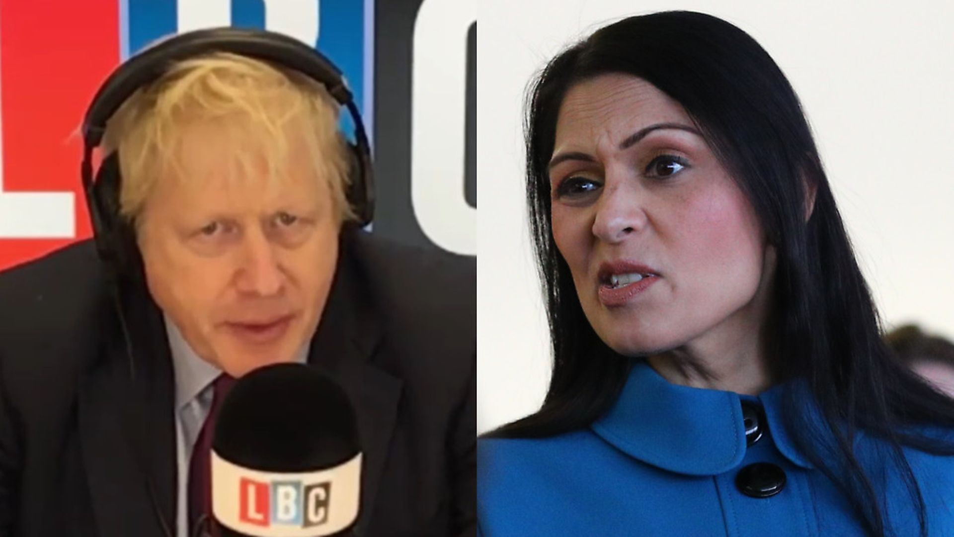 Boris Johnson couldn't back up Priti Patel's alarming 'crime wave' claims in the event of a Labour government. Picture: LBC / Aaron Chown/PA - Credit: LBC / Aaron Chown/PA