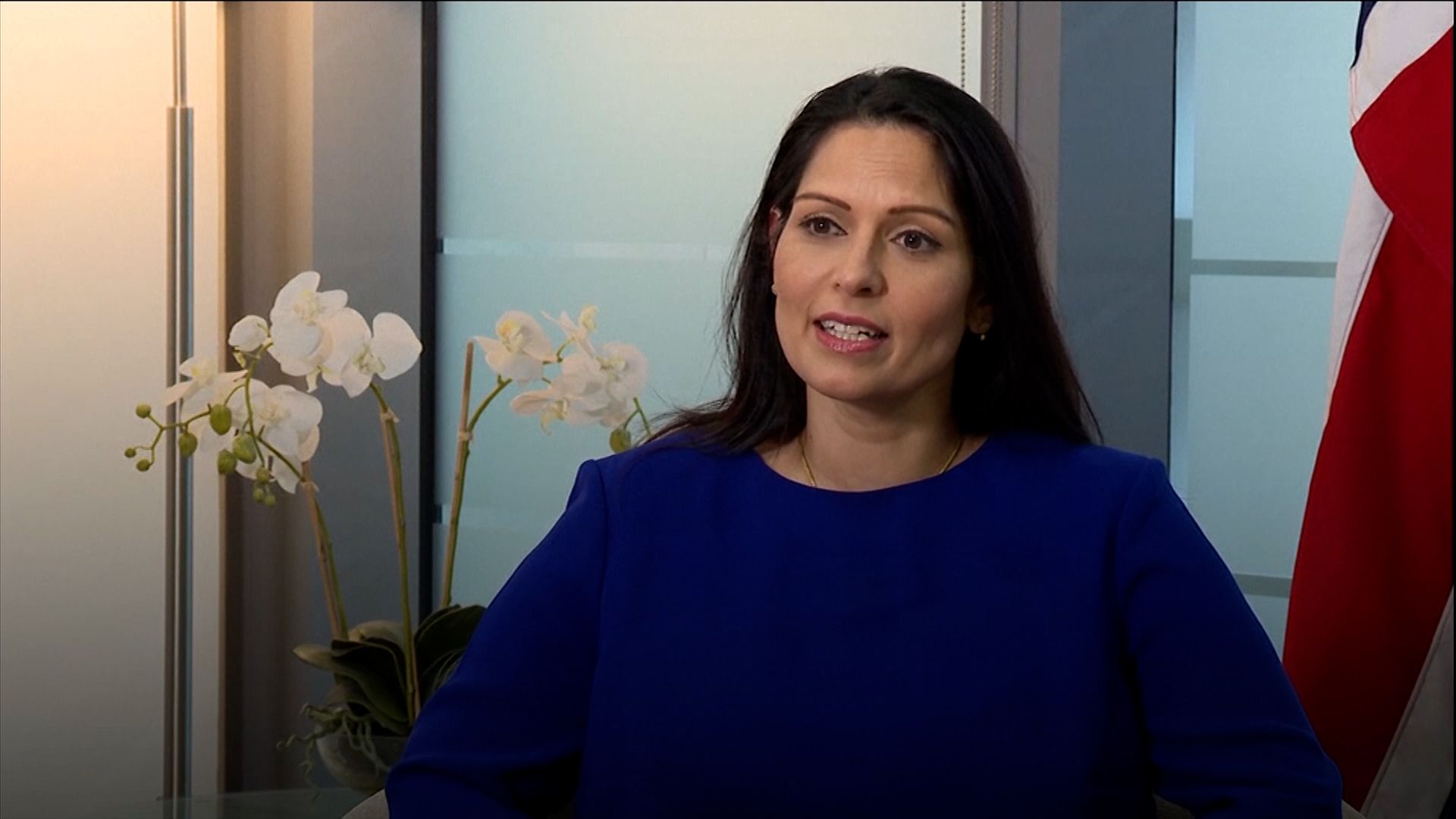 Home Secretary Priti Patel answers media questions - Credit: PA