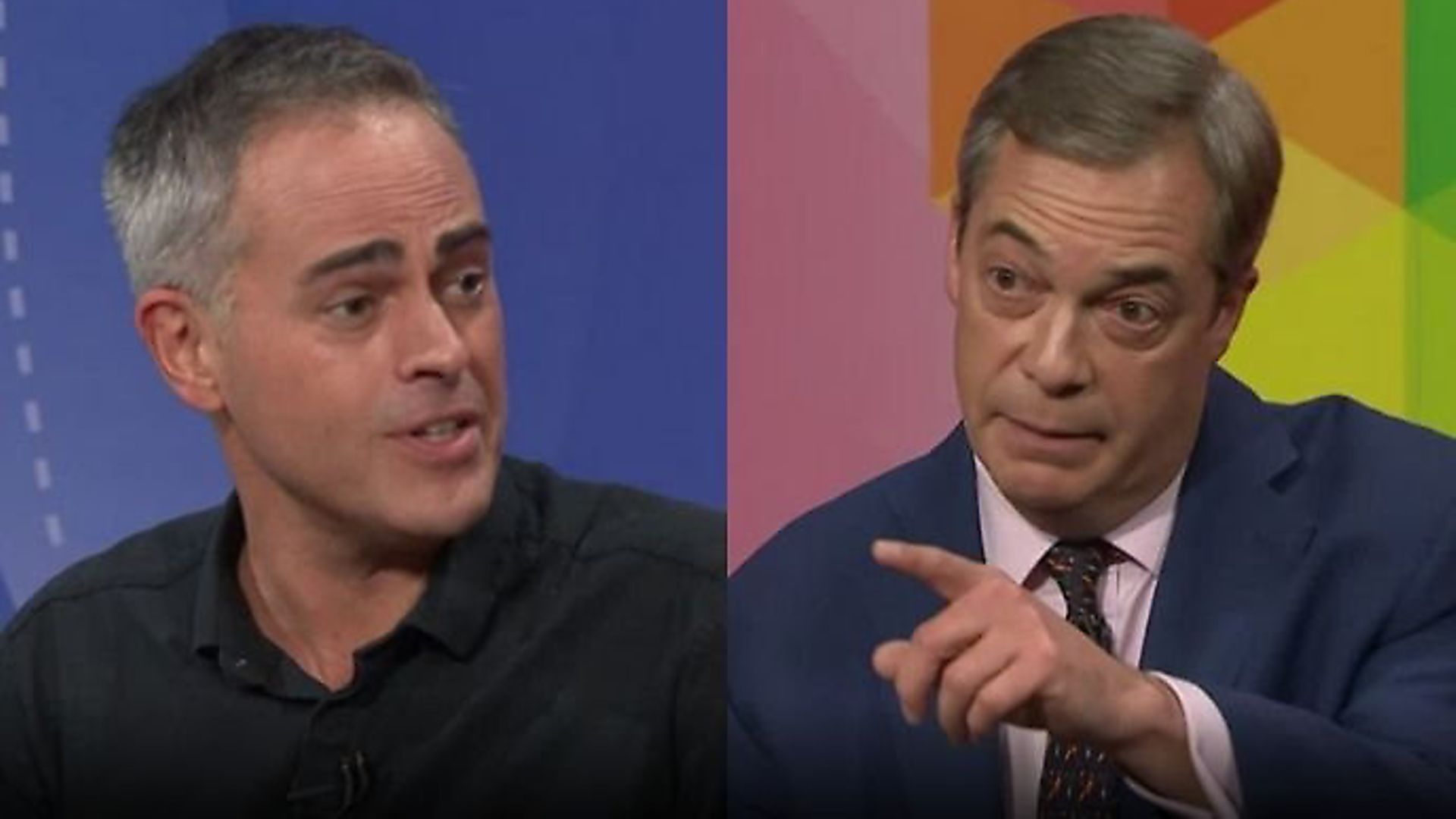 Jonathan Bartley from the Greens and Nigel Farage from the Brexit Party. Photograph: BBC. - Credit: Archant