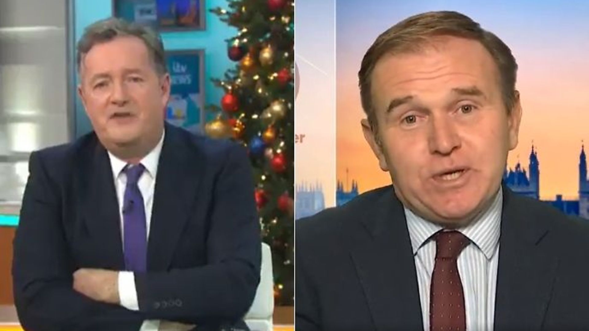 Cabinet minister George Eustice (R) has clashed with Piers Morgan after defended a six-month government boycott of Good Morning Britain - Credit: Twitter