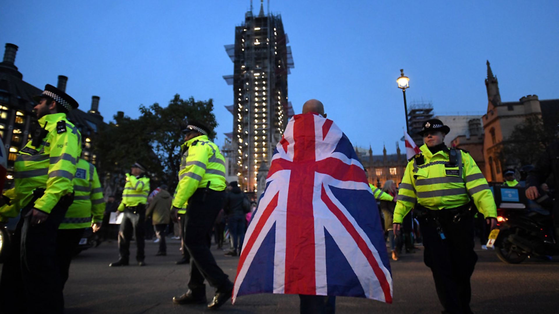 Pro-Brexit demonstrators outside the Houses of Parliament in London. Photograph: David Mirzoeff/PA. - Credit: PA Wire/PA Images