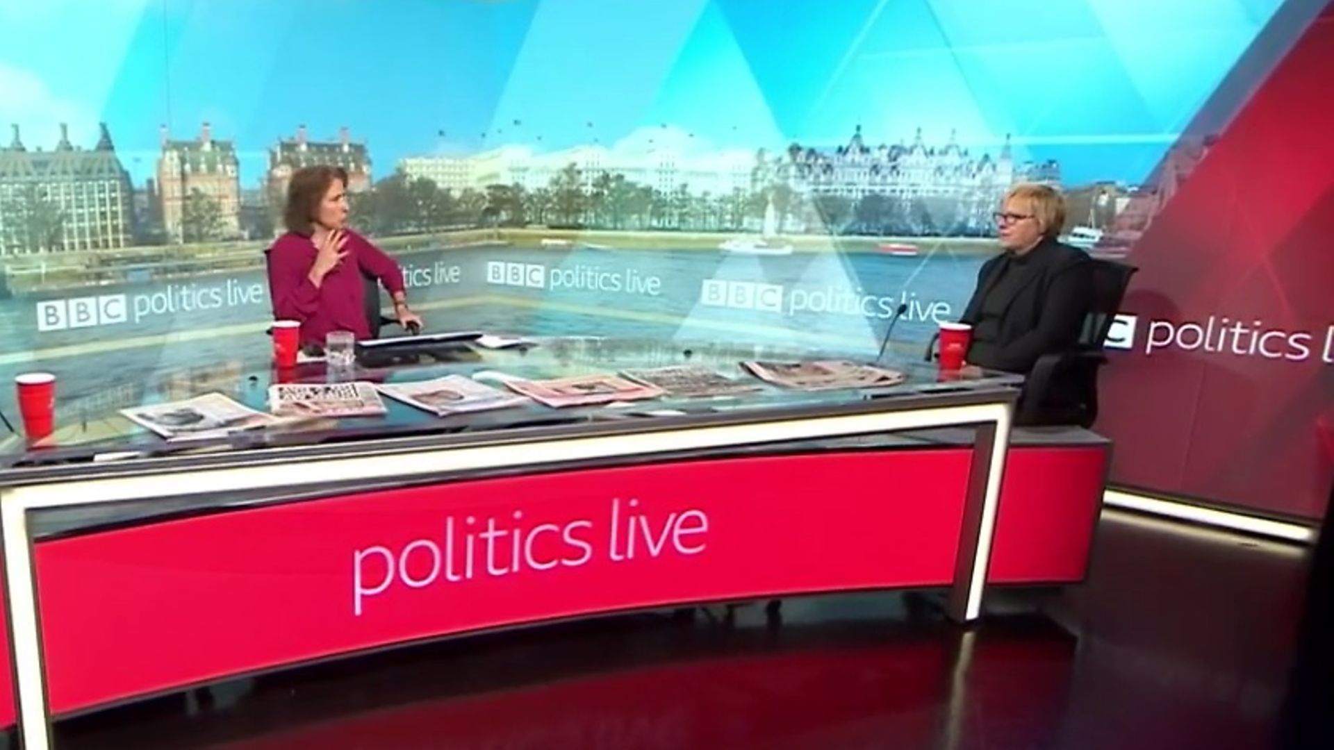 Angela Eagle MP and Jo Coburn disagree over Boris Johnson's Brexit pledge on Politics Live - Credit: BBC