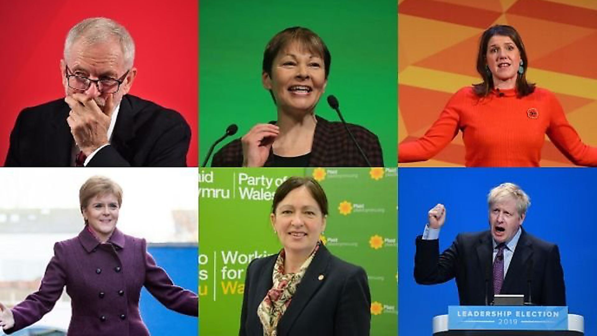 Jeremy Corbyn, Caroline Lucas, Jo Swinson, Nicola Sturgeon, Liz Saville-Roberts, and Boris Johnson. Photograph: TNE/PA. - Credit: Archant