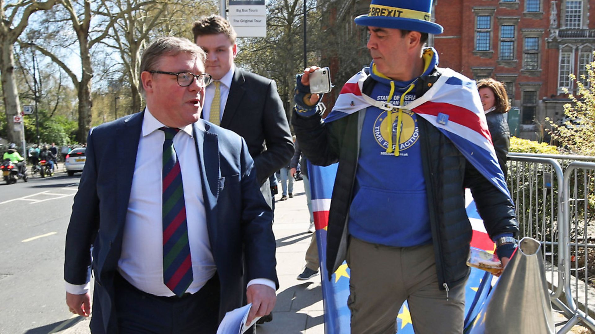 Mark Francois with anti-Brexit campaigner Steve Bray. Picture: Yui Mok/PA Wire/PA Images. - Credit: PA Wire/PA Images