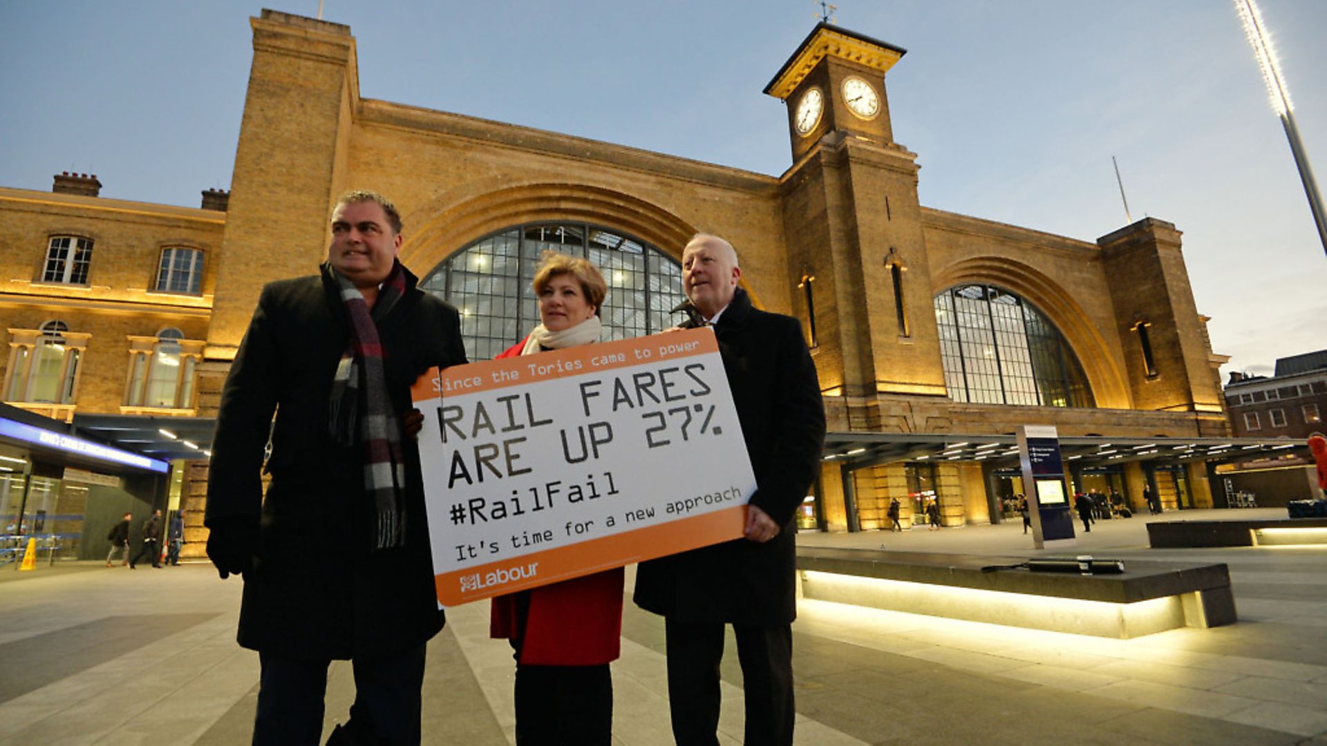 Manuel Cortes, General Secretary of the Transport Salaried Staffs' Association, (left) joins Labour politicians Emily Thornberry and Andy McDonald (right) outside King's Cross Station in London at a previous protest. Photograph: John Stillwell/PA. - Credit: PA Archive/PA Images