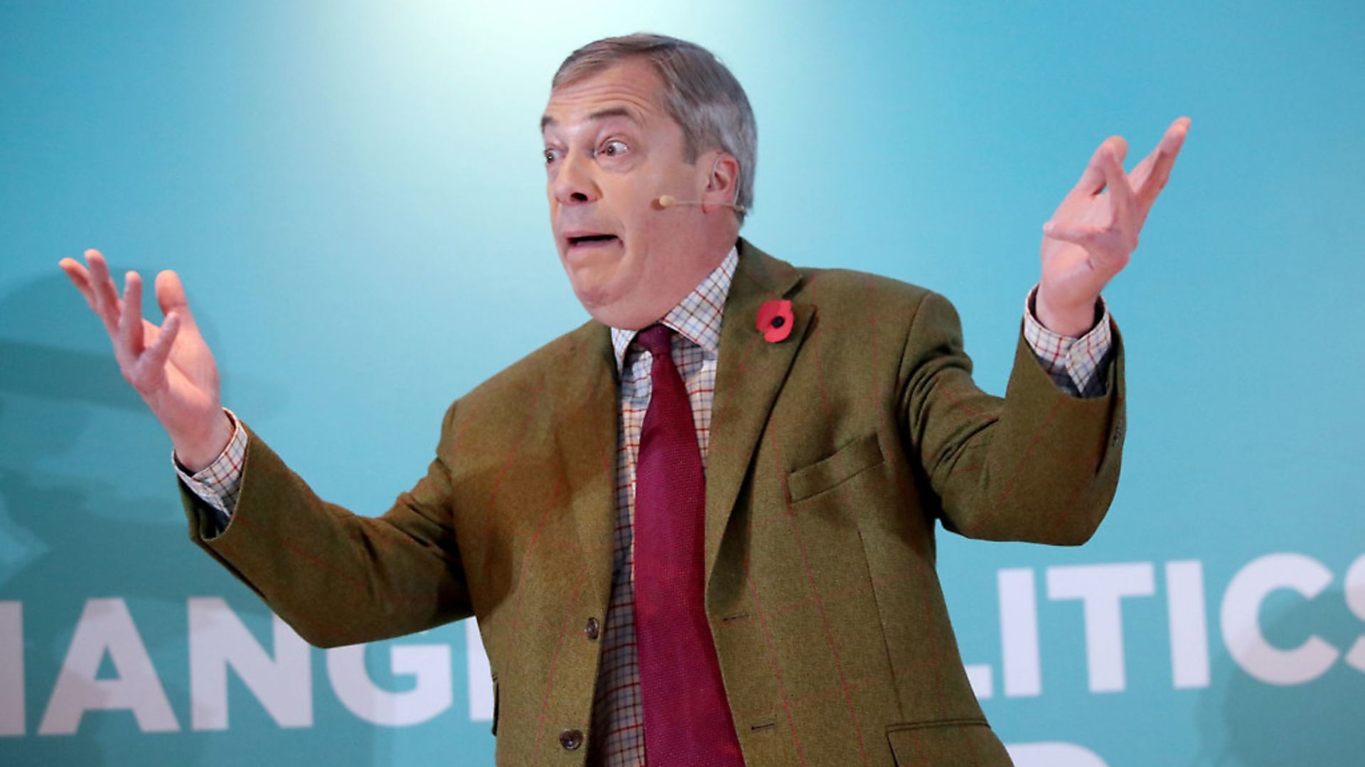 Brexit Party leader Nigel Farage addresses supporters at the Washington Central Hotel in Workington. Photograph: Danny Lawson/PA Wire. - Credit: PA
