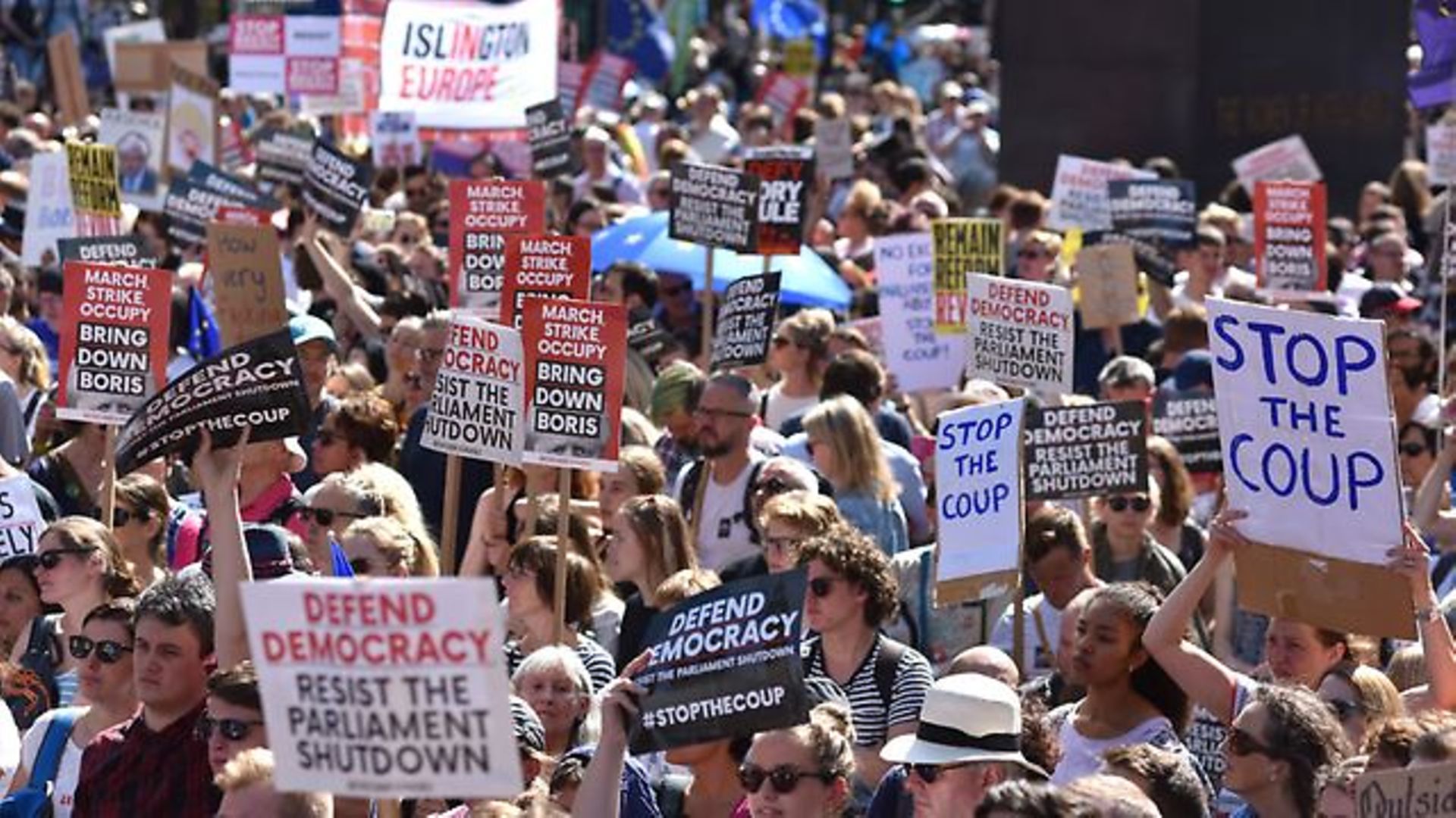 Protesters gather outside Downing Street in 2019 for the Stop The Coup protests - Credit: John Keeble/Getty Images