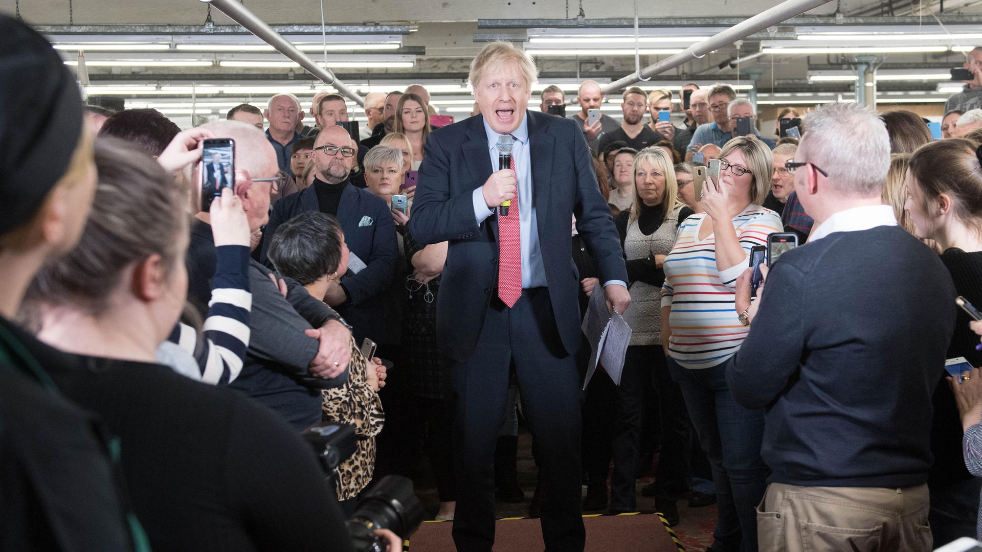 Boris Johnson during a visit to the John Smedley Mill in Derbyshire - Credit: PA