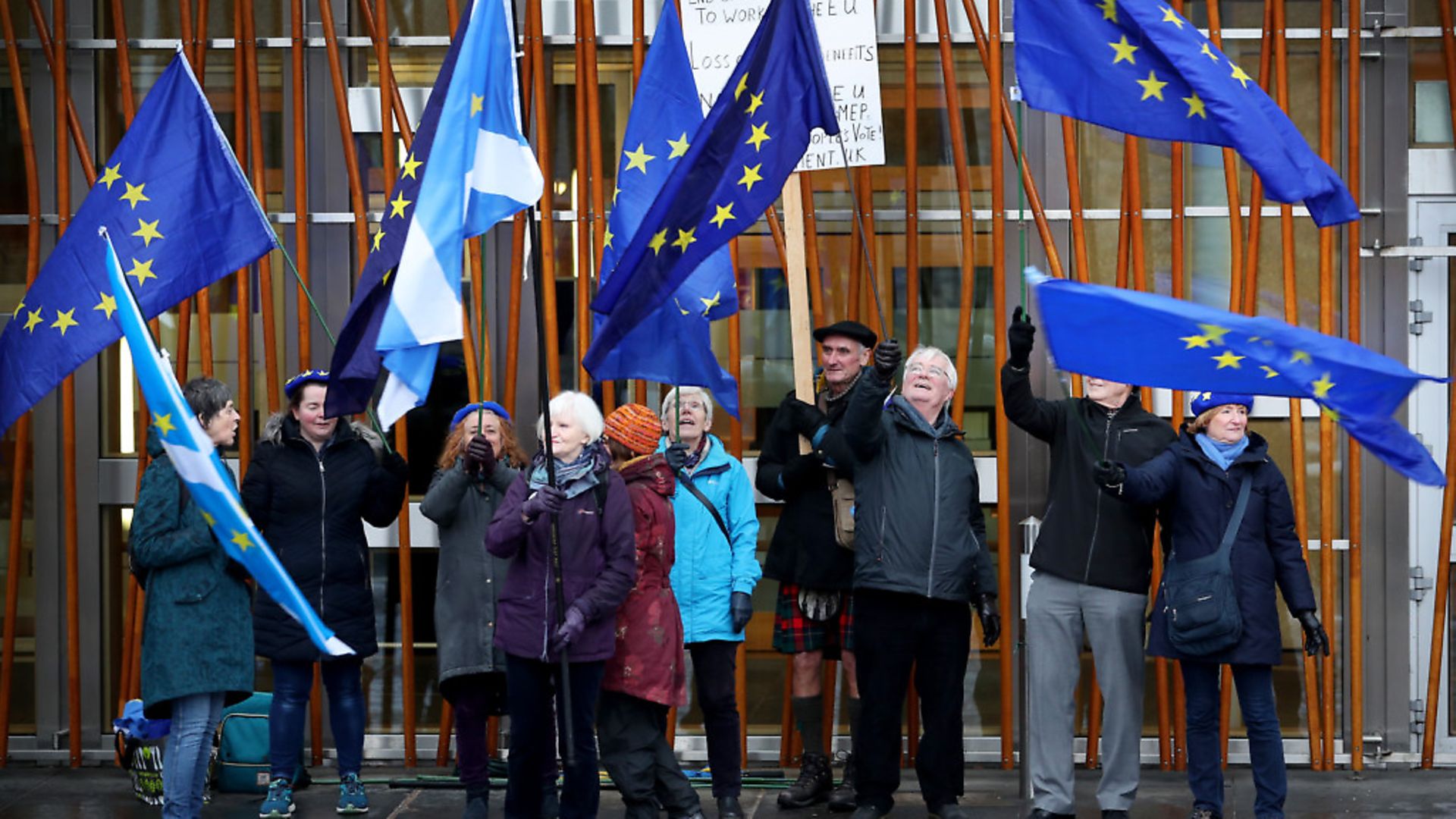 Pro-European protestors outside the Scottish Parliament, Edinburgh. Photograph: Jane Barlow/PA. - Credit: PA Archive/PA Images